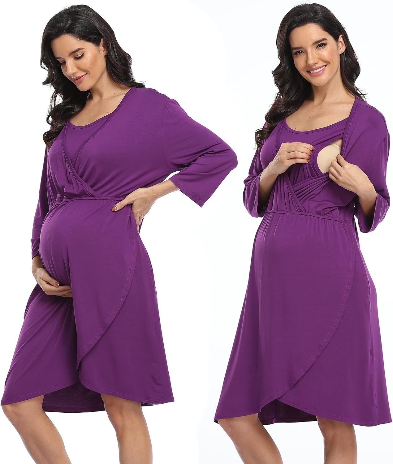 Set De Bata Y Camisón Para Embarazo Y Lactancia Rosa Palo - La Tiendita De Conita