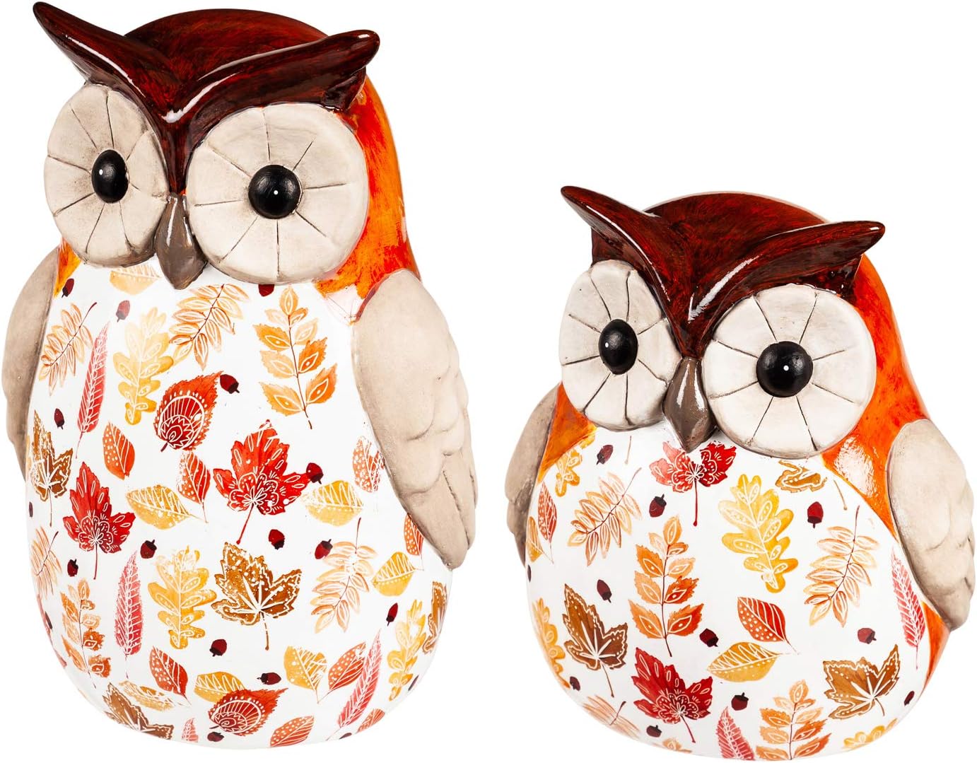 Evergreen Garden Outdoor Décor Ceramic Fall Harvest Owl Garden Statuary, Set of 2 Durable and Well Made Garden Accent for Home Patio Yard