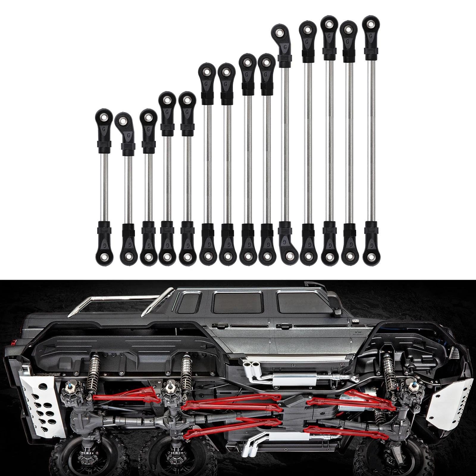 RC Upgrade Accessories for TRX6 G63 1/10 313MM 324mm Replacement Wheelbase Stainless Steel Links Plastic Rod End Unassembled Kit RC Crawler Car Accessories