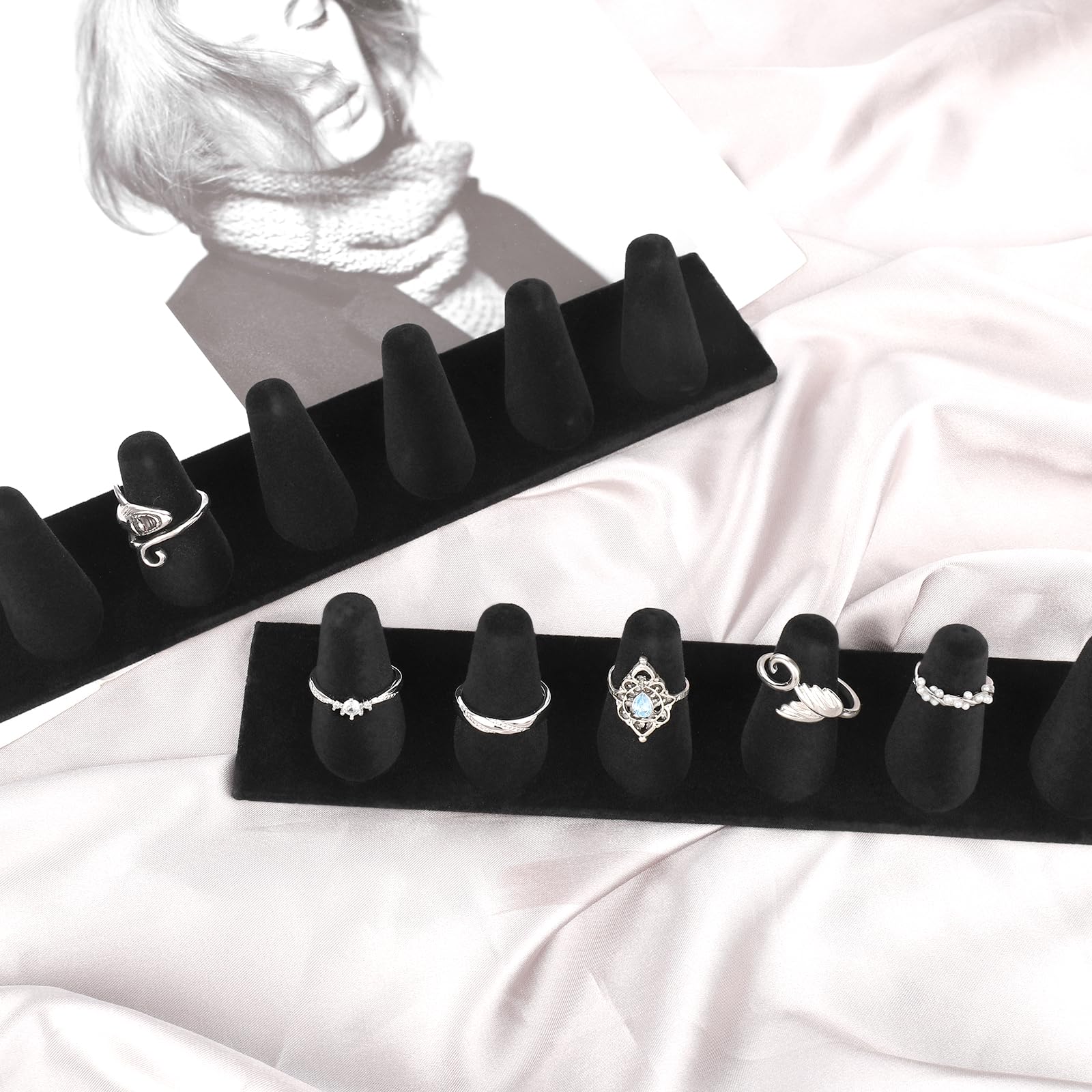 Espositore Anelli Resina Velluto Organizzatore Gioielli per Orecchini Bracciali Collane Nero Accessorio Display Portagioie Supporto Porta Orecchini