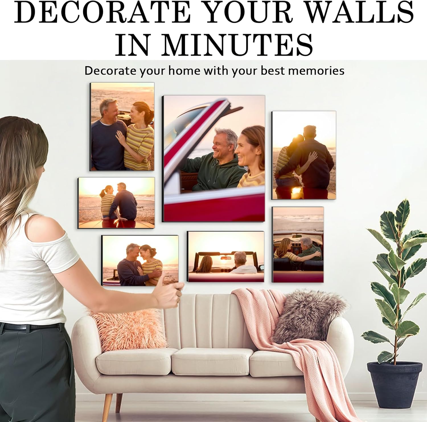 Custom Photo Tiles Personalized Picture Frames, Peel and Stick Wall Decor, HD Photo Prints on MDF, 7 Piece Set, Multiple Sizes Options for Home, Offices, Gallery Decor