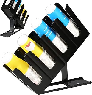 Paper Cup Holder 18x5x9.5 4 Compartment Black Plastic Disposable Cup Holder with Adjustable Base for Height Adjustment for Restaurant, Office, Guest Room, Coffee Bar Dispenser