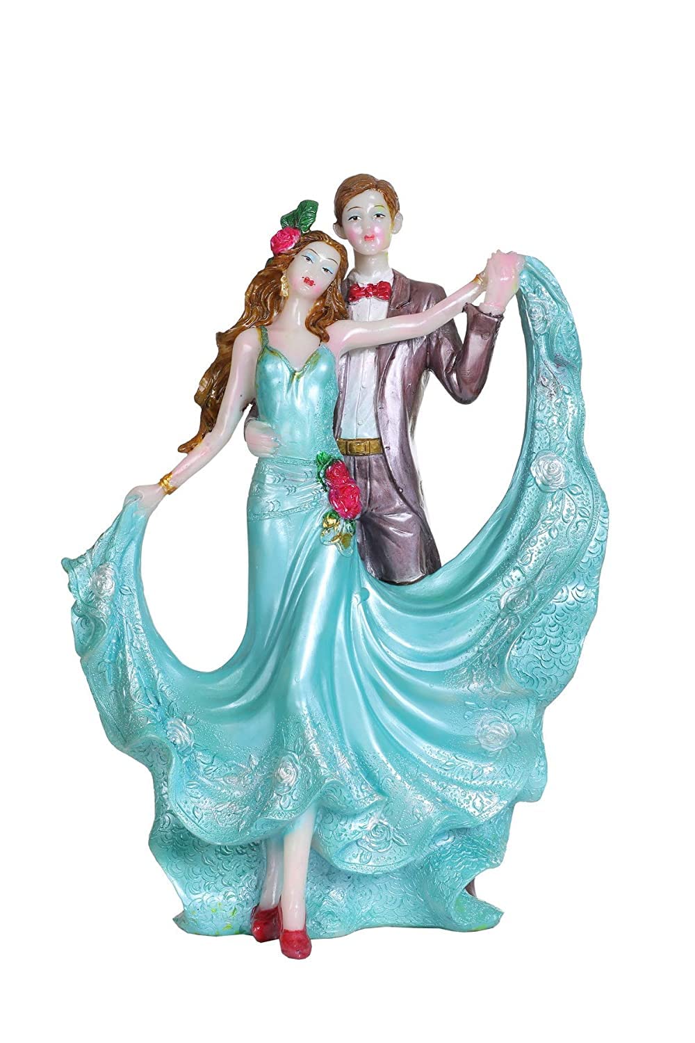 Statue couple d'amour en polystone rose de 30,5 cm pour salon