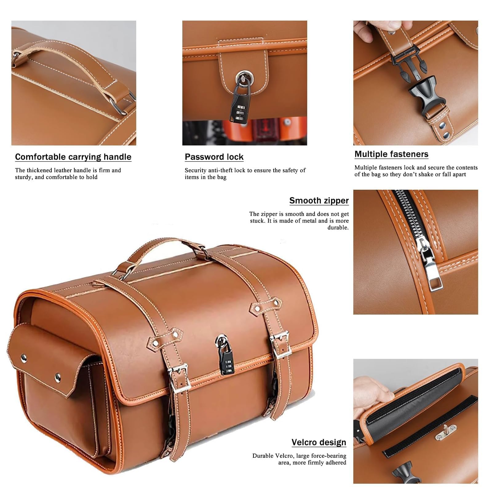 Baul Moto para Ducati Senna, Top Case Moto 33L Impermeable, Bolsa Vintage Cuero PU, Multifuncional, Bolsa Herramienta Motocicleta Gran Capacidad Bolsa,D Black＋Brown