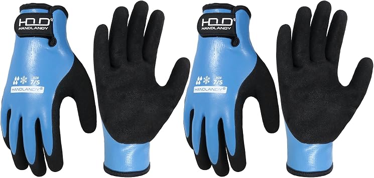 AIGEVTURE Waterproof Winter Work Gloves Men Women,Cold Weather Insulated Work Gloves Thermal Liner Superior Grip Latex Coating Warm for Outdoor Small-2 Pairs, Sky Blue