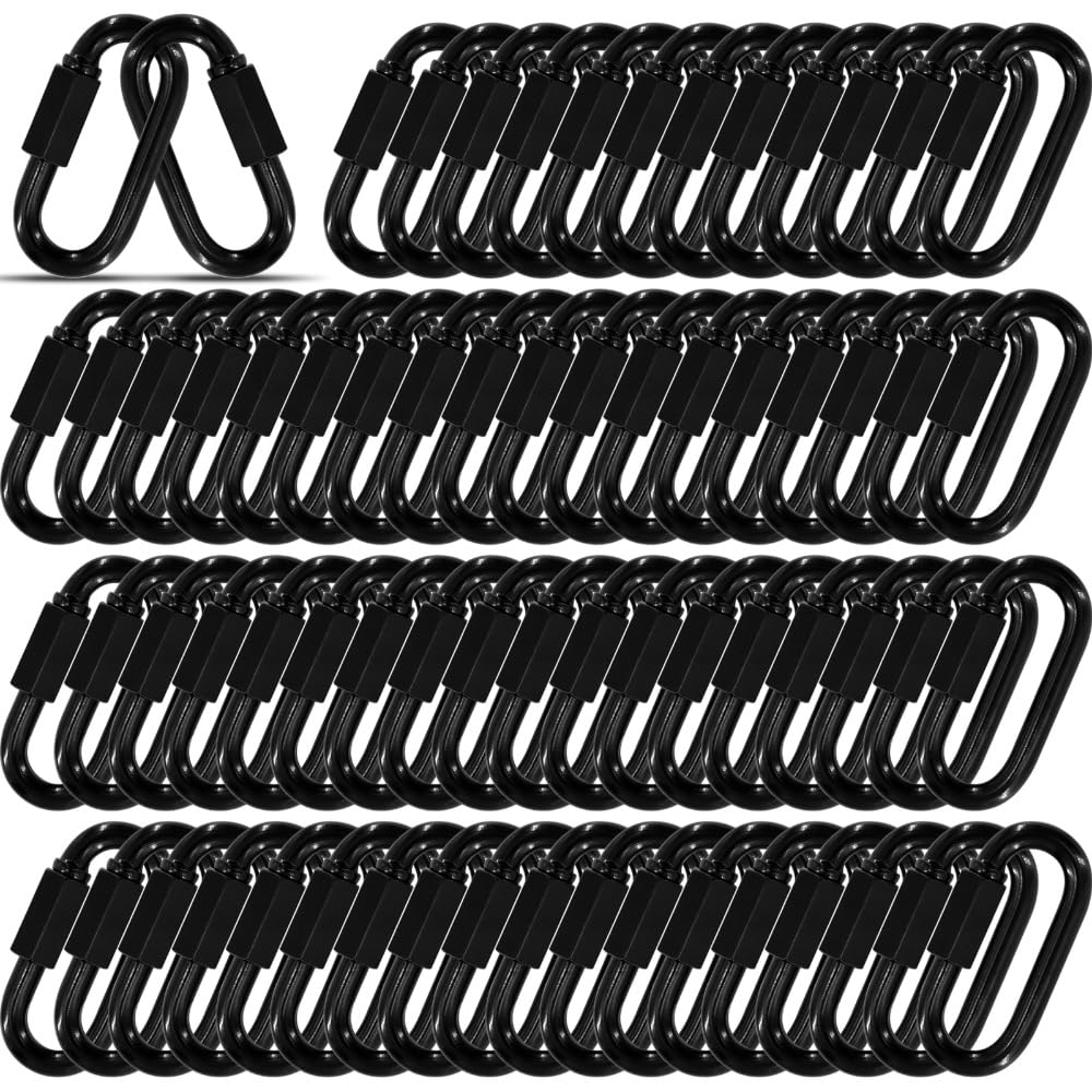 Lot de 50 maillons rapides de chaîne de 5,8 cm, petit mousqueton noir de 6,35 mm, capacité de 408,2 kg, connecteur de chaîne antirouille haute résistance pour porte-clés, camping, sac à dos, laisse