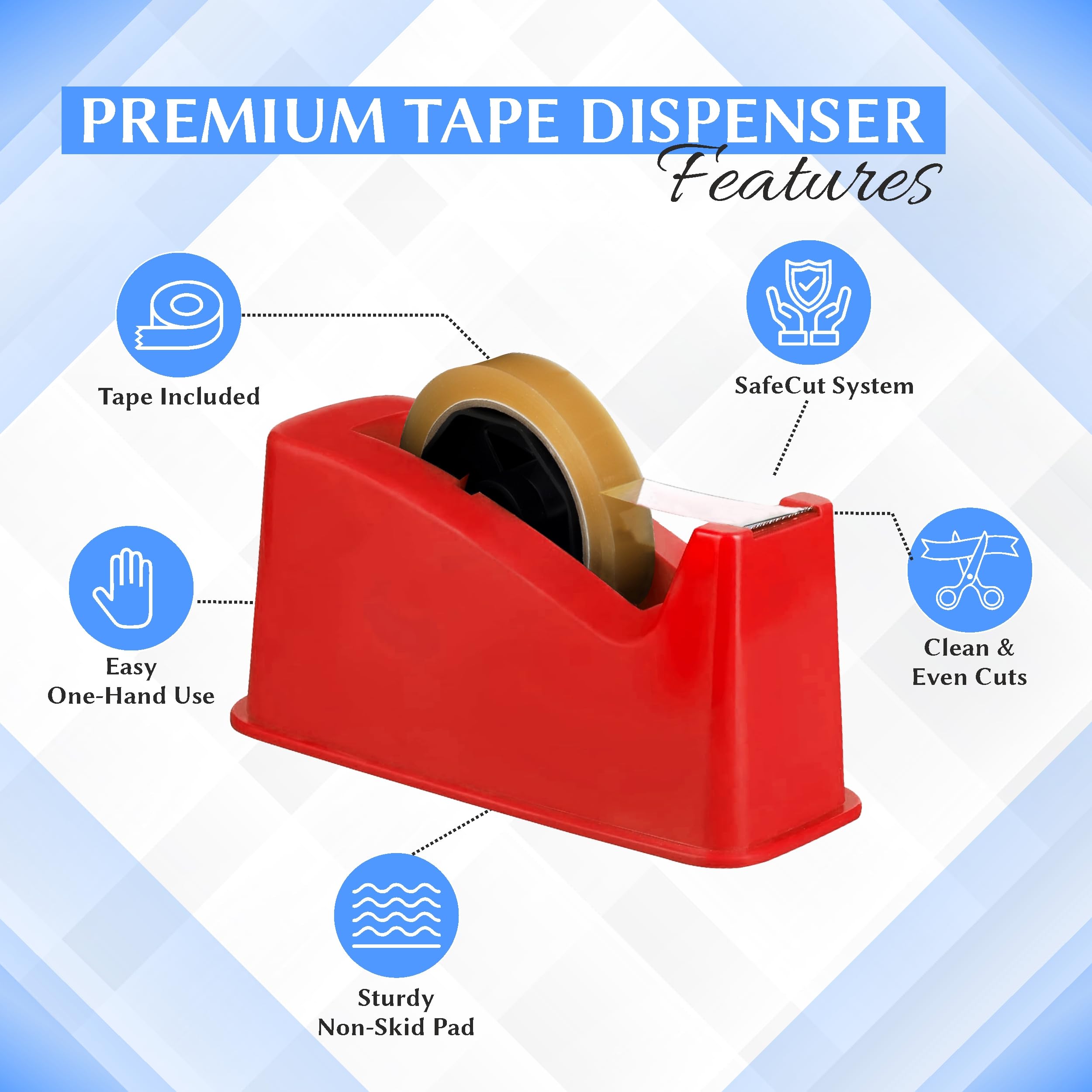 YAJNAS Dispenser per nastro adesivo per imballaggio, pesante e antiscivolo, 2,5 cm, dispenser per nastro in cellophane per casa, ufficio, scuola (colore casuale)