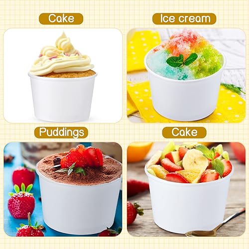 Miniatura 5 de 250 vasos de papel para helado desechables de papel para el desierto, cuencos de yogur blanco para alimentos calientes o fríos, postre de sopa de
