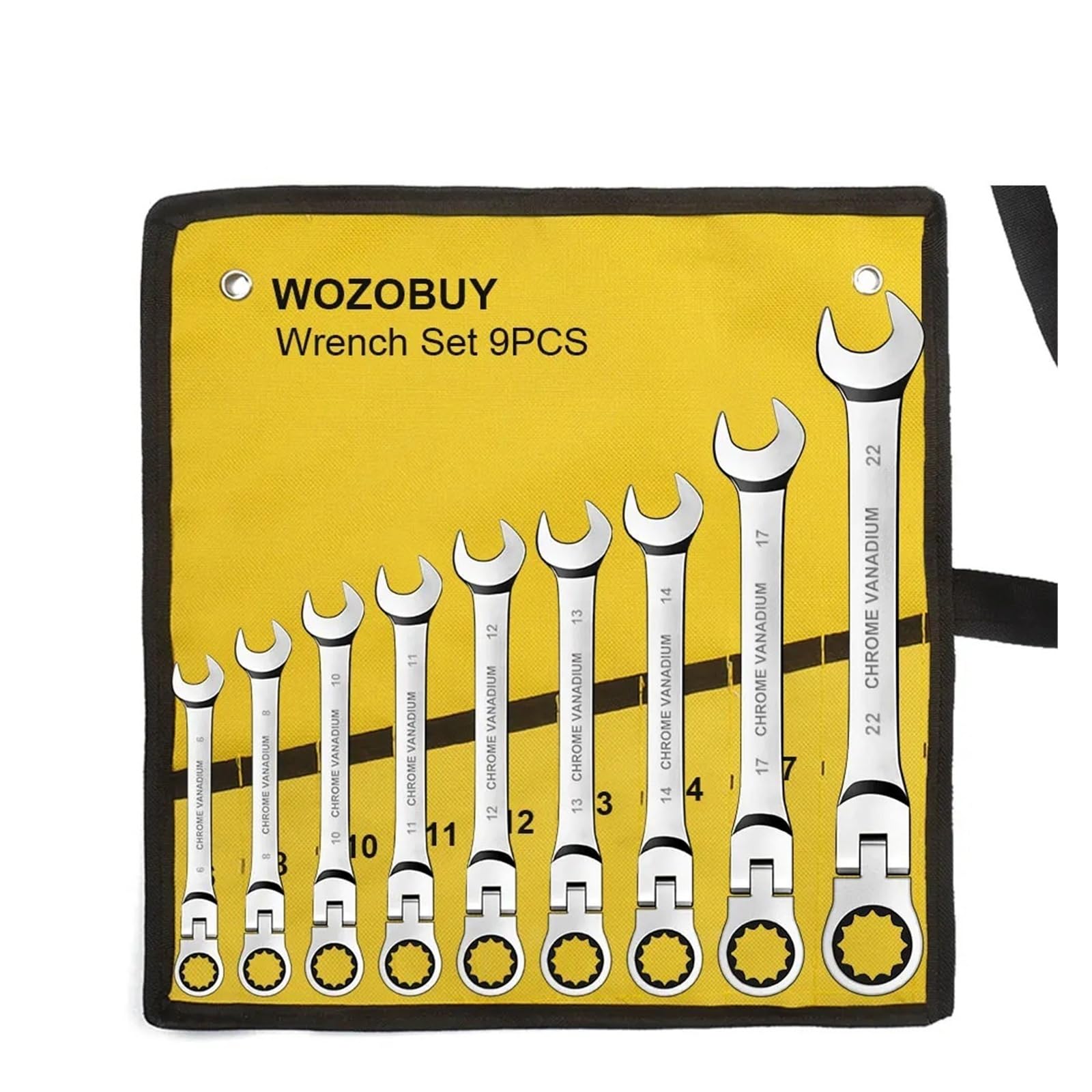 yanyaxm Ratcheting Wrench Set,Combination Spanner Kit, Chrome Vanadium Steel Hand Tools Socket Key Ratchet with Canvas Bag