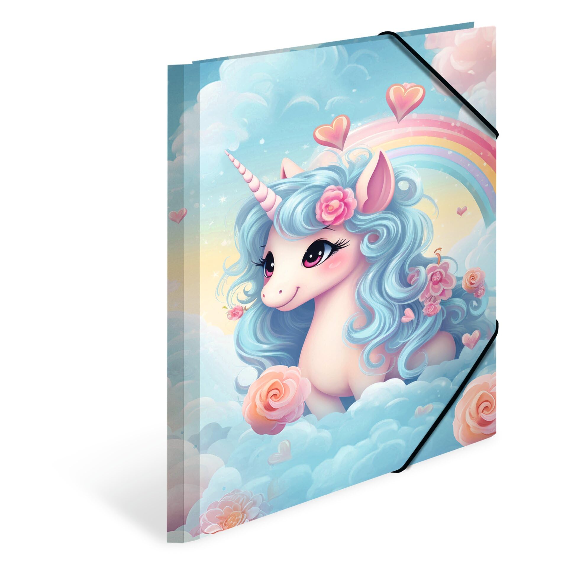 HERMA A4 Happy Unicorn Portfolio Folder, Corner Folder Made of Cardboard with Nursery Motif, Elastic Band, Inner Flaps and Inner Print for Boys, Girls and Children