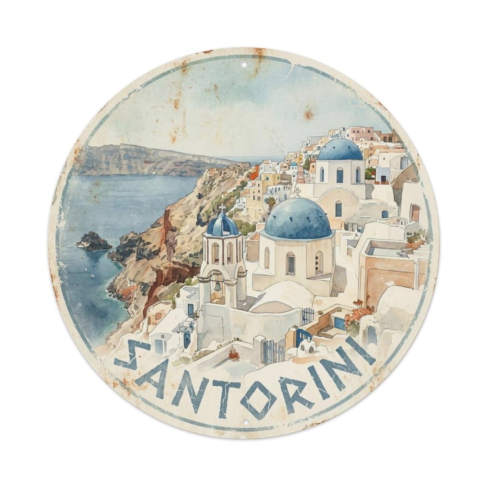 Santorini Greece Retro Landmark Travel Heritage Metal Tin Sign