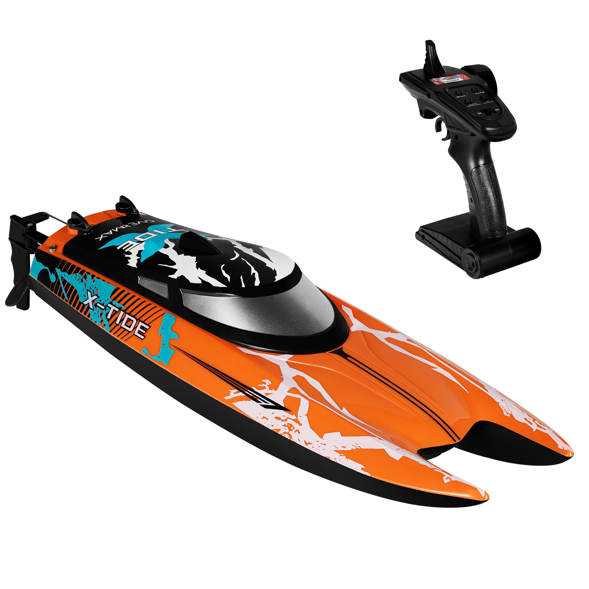 Overmax X-Tide Ferngesteuertes RC-Speedboat Rennboot mit LED 25 km/h 1200 | mAh Akkus 34 Minuten Spaß Geschwindigkeitsregulierung Reichweite bis zu 100 m, Schwimmbad- und Seespielzeug