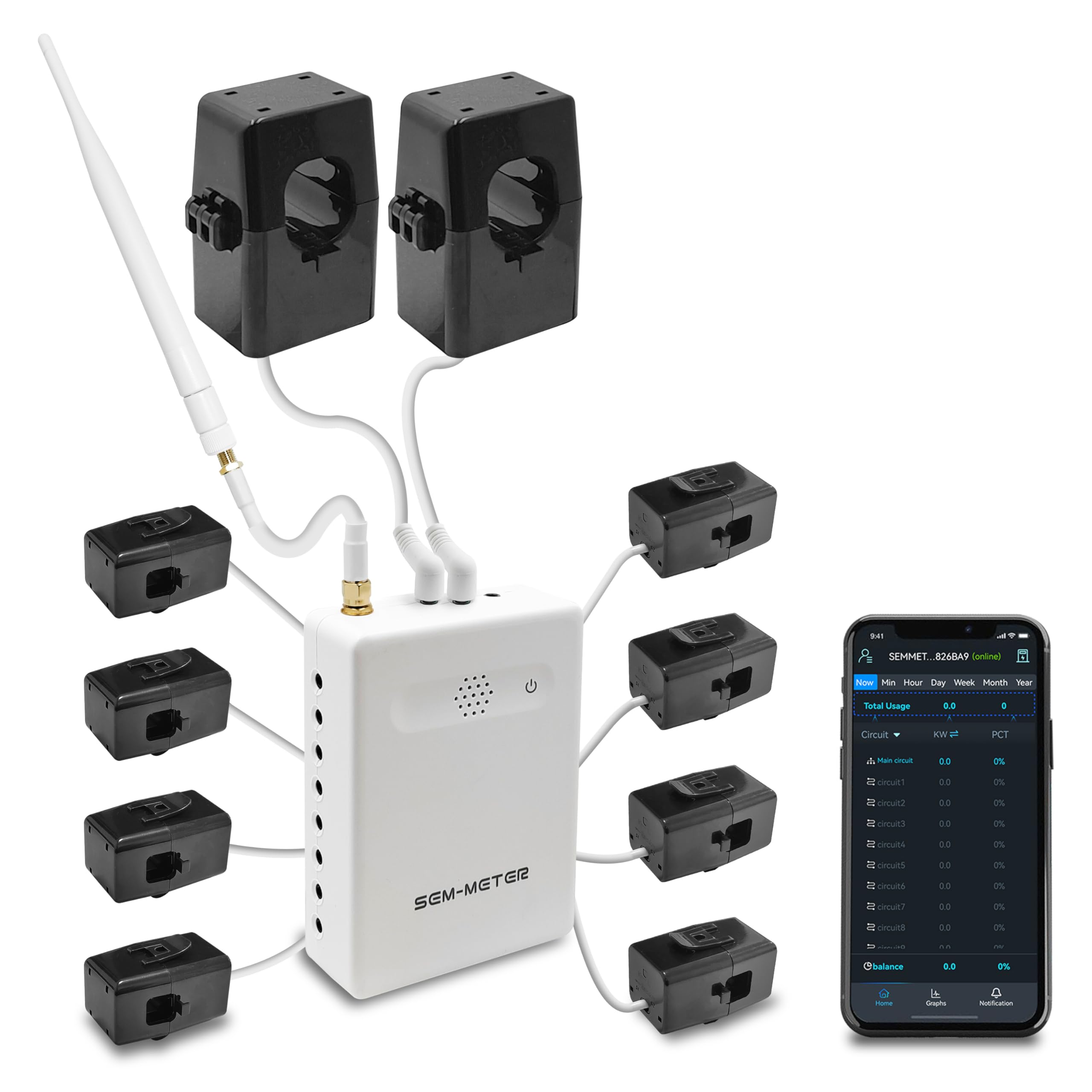 Smart Home Energy Monitor with 8 50A Circuit Level Sensors | Vue - Real Time Electricity Monitor/Meter | Solar/Net Metering - Amazon.com