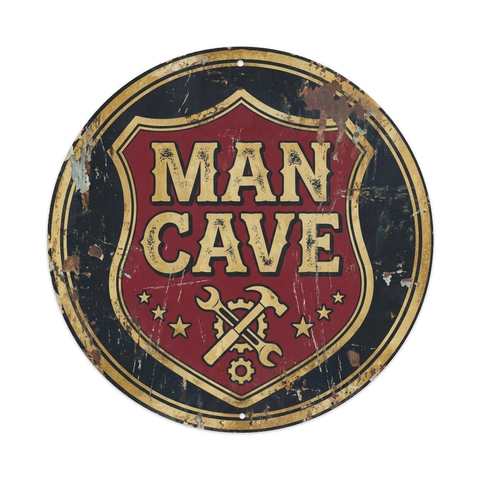 Garage Workshop Humor Tool Culture Retro Badge Old School Metal Tin Sign Plaque Wall Decor for Cafe, Man Cave, Club Bar, Office, Home Garden Round Metal Poster 8x8Inch