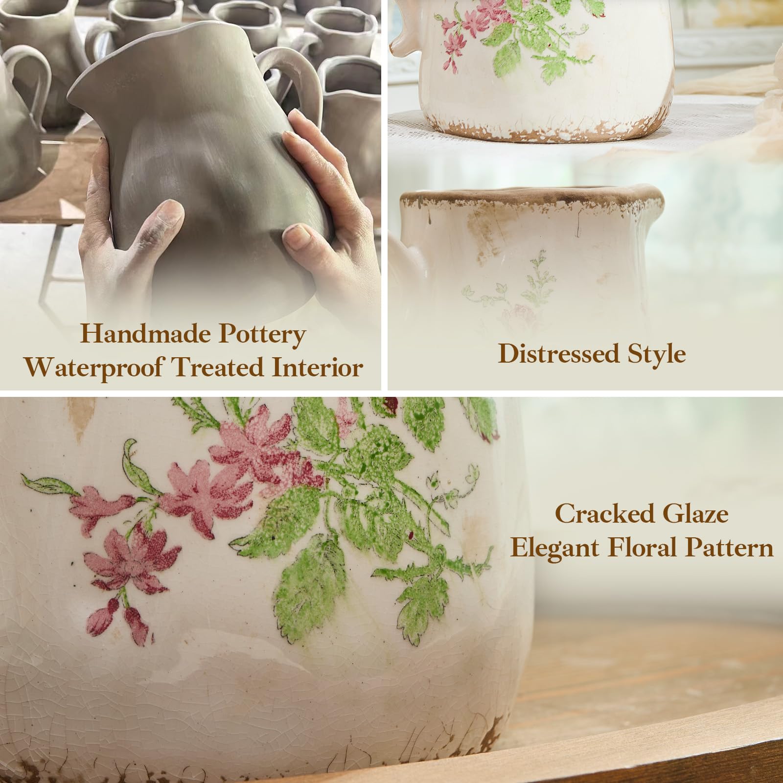 Amazon.com: Vintage Rose Flora Ceramic Vase with Handle, Retro Ice
