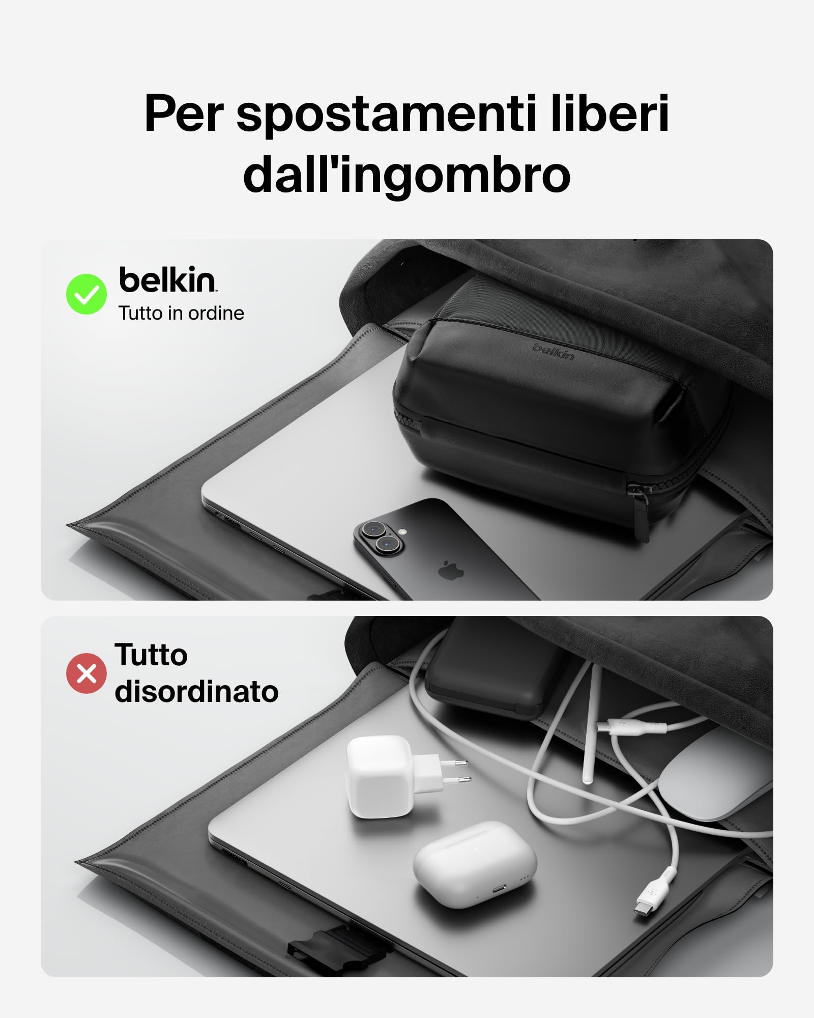 Belkin Borsa Organizer da Viaggio per Accessori Tech, Custodia da Viaggio per Gadget Come iPhone, Power Bank, Caricatori, Apple Pencil ed Airtag, ottimo per i Viaggi, Tessuto Morbido e Durevole