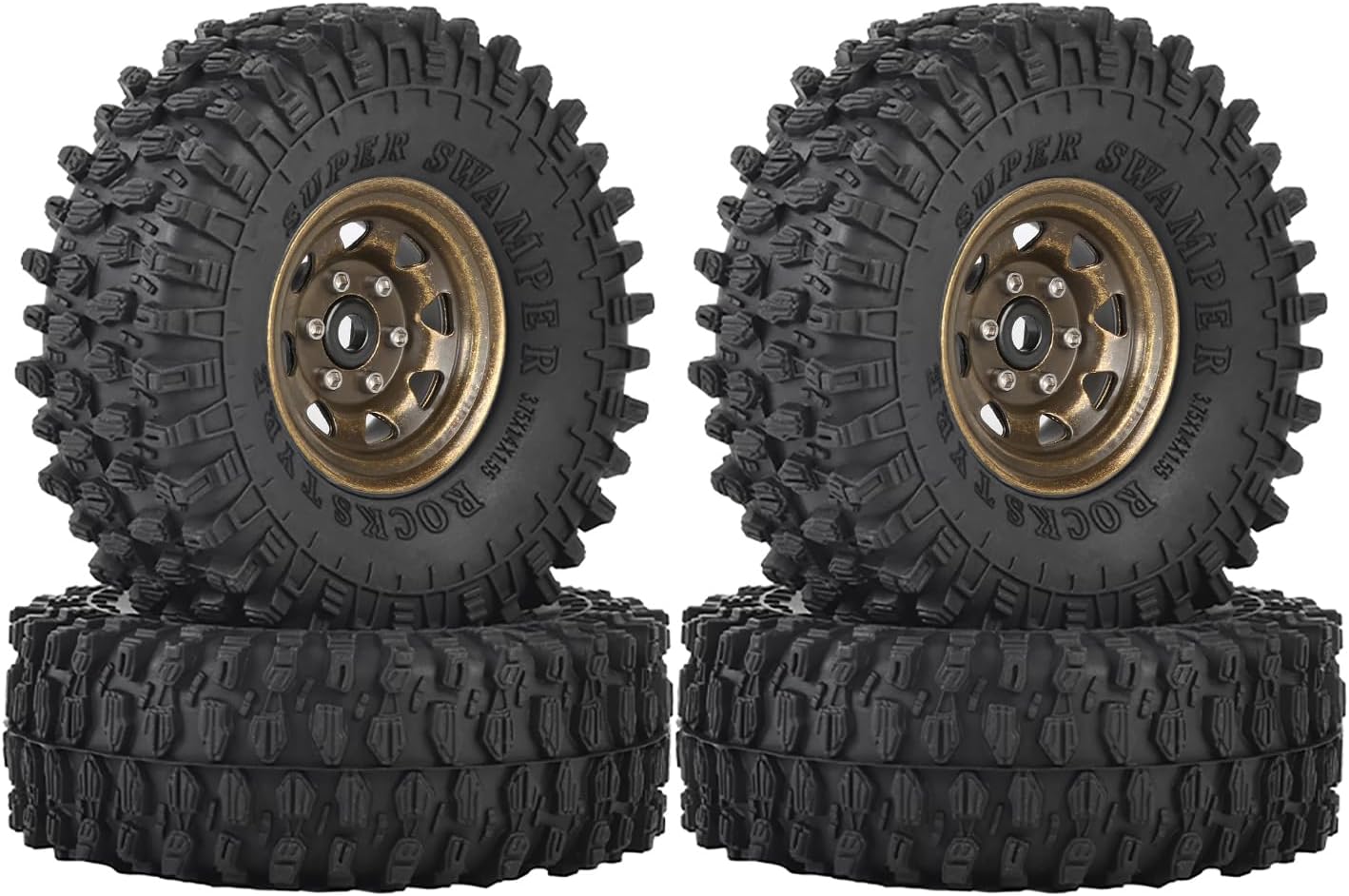 4PCS 1.55 Inch Aluminum Alloy Metal 5Spoke Beadlock Wheel Rim and 90mm Rubber Tires for 1/10 RC Rock Crawler Car for Axial AX90069 D90 TF2 CC01 Tamiya Upgrade Parts (Grey Black)