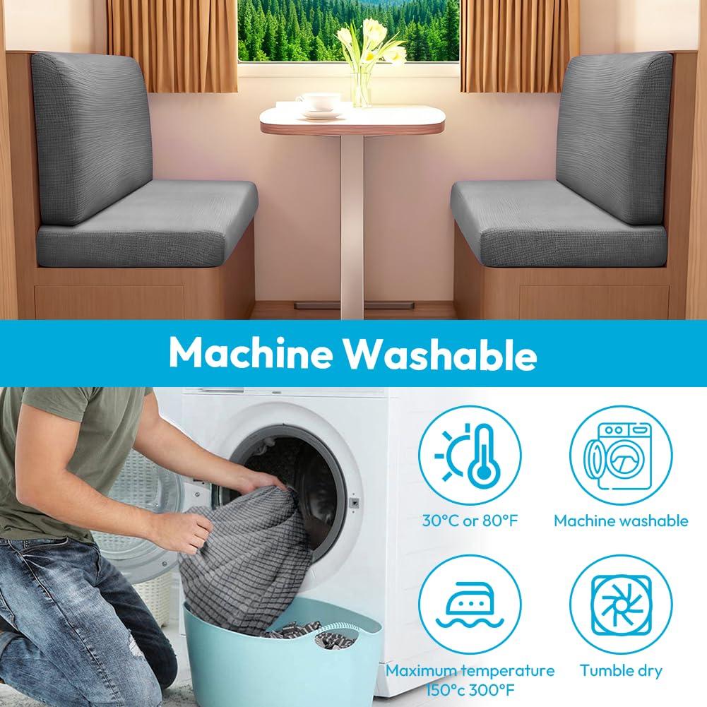 2 Stück Camper Kissenbezüge, 1 Set Spannbezüge Couch, RV-Sitzbezüge, Wohnwagen Polster, Sofa-Sitzkissenbezüge, Wohnmobil-Sitzbezüge für Anhänger Reisemobilsitz, Waschbar (4 Stück Hellgrau)