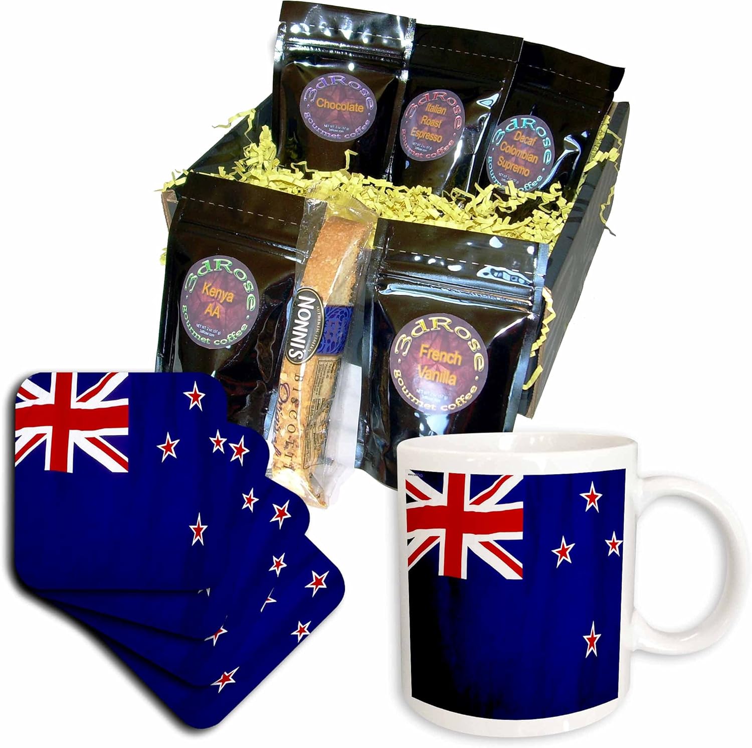 3dRose cgb_28277_1 New Zealand Flag Coffee Gift Basket, Multi