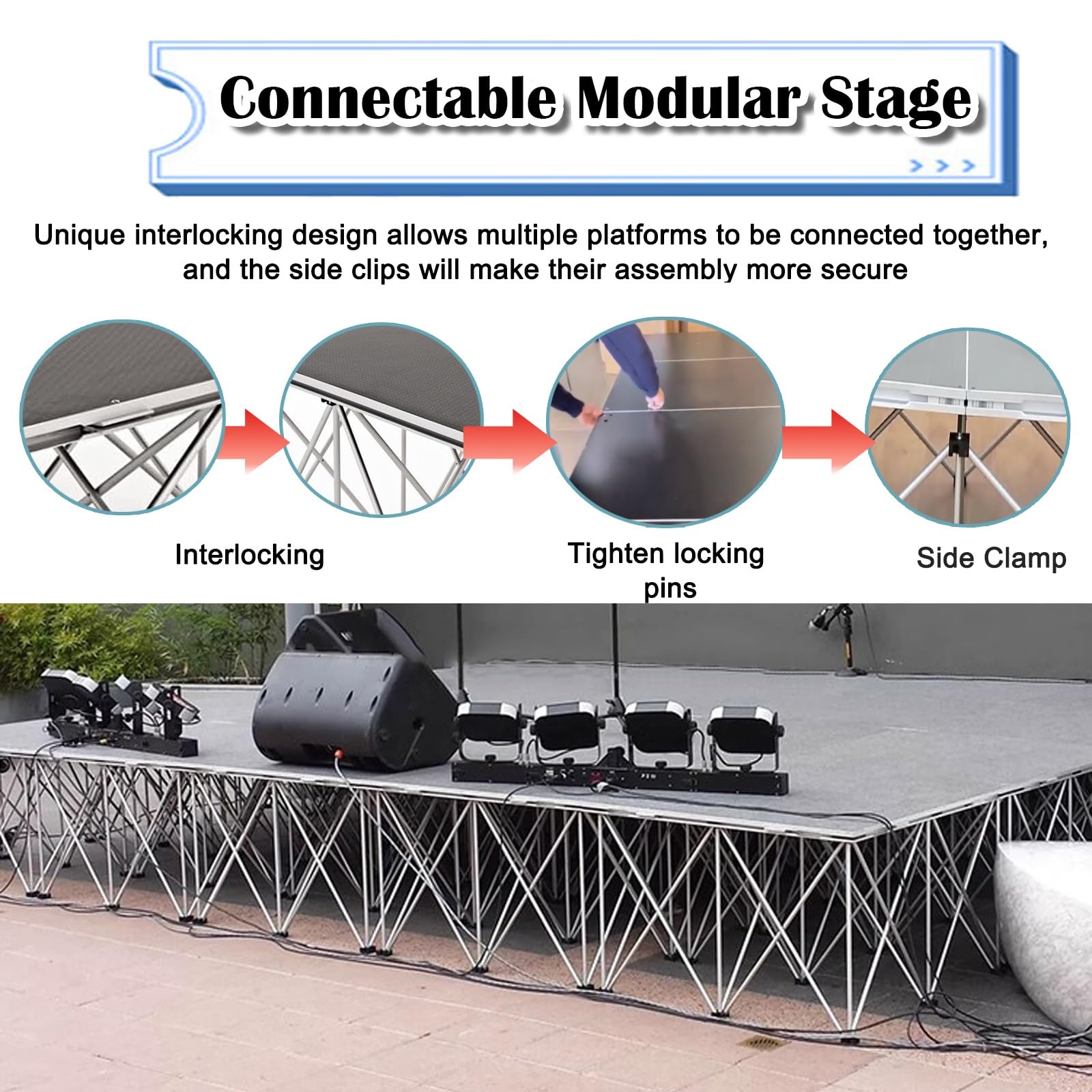 Tragbares Bühnenpodest tragbare Bühne DIY Modulare Plattform Für Veranstaltung, Rutschfeste Tragbare Bühnenplattformen 4x4 3x3Ft, Verbindbare Bühnenausstattung(H 15.7in/40cm,LxW 3.3x3.3ft/1x1m)