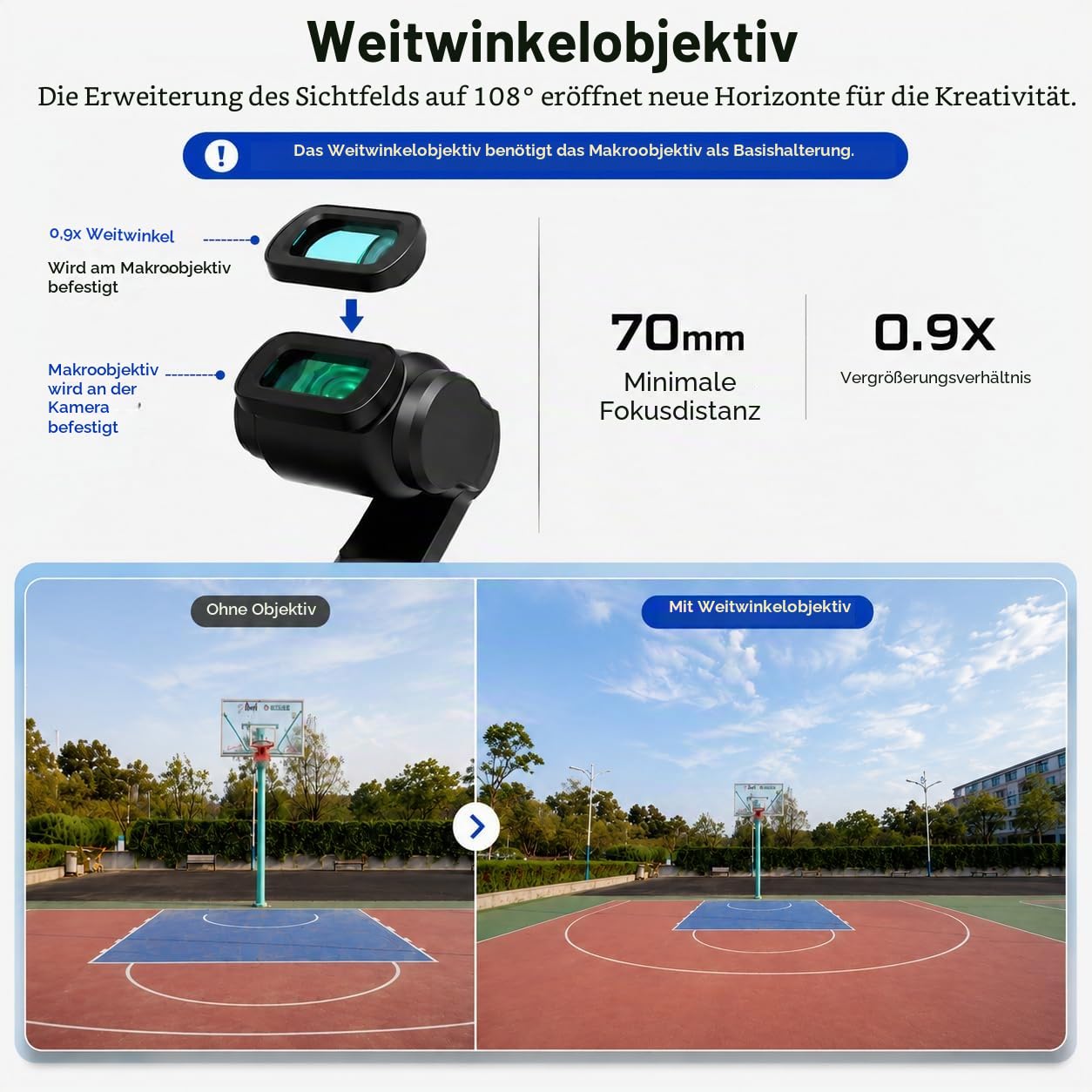 Freewell 2-in-1 Makro-Objektiv-Set für Pocket 4/3/Xtra Muse, 40 mm & Weitwinkel, 0,9-Fach, inklusive anamorphem 1,1-Fach-Objektiv, ND8/ND32/ND128, für Kinofotografie und Videografie