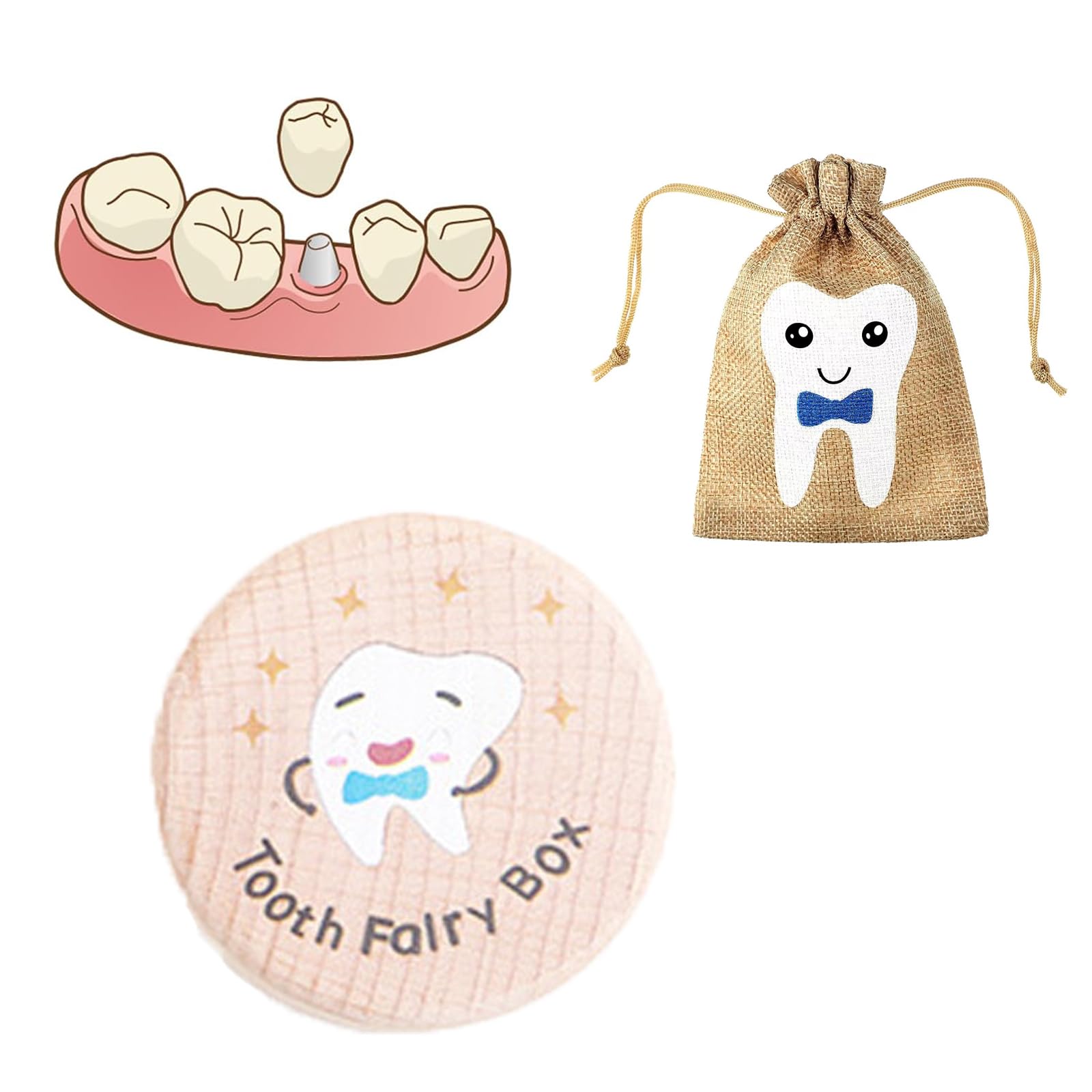 2 Piece Tooth Fairy, Tooth Fairy Bag, Tooth Fairy Box, Tooth Fairy Gift, Tooth Fairy Pillow, For A Little Girl, Used To Store Baby'S Dropped Baby Teeth(Storage Box+Storage Bag)
