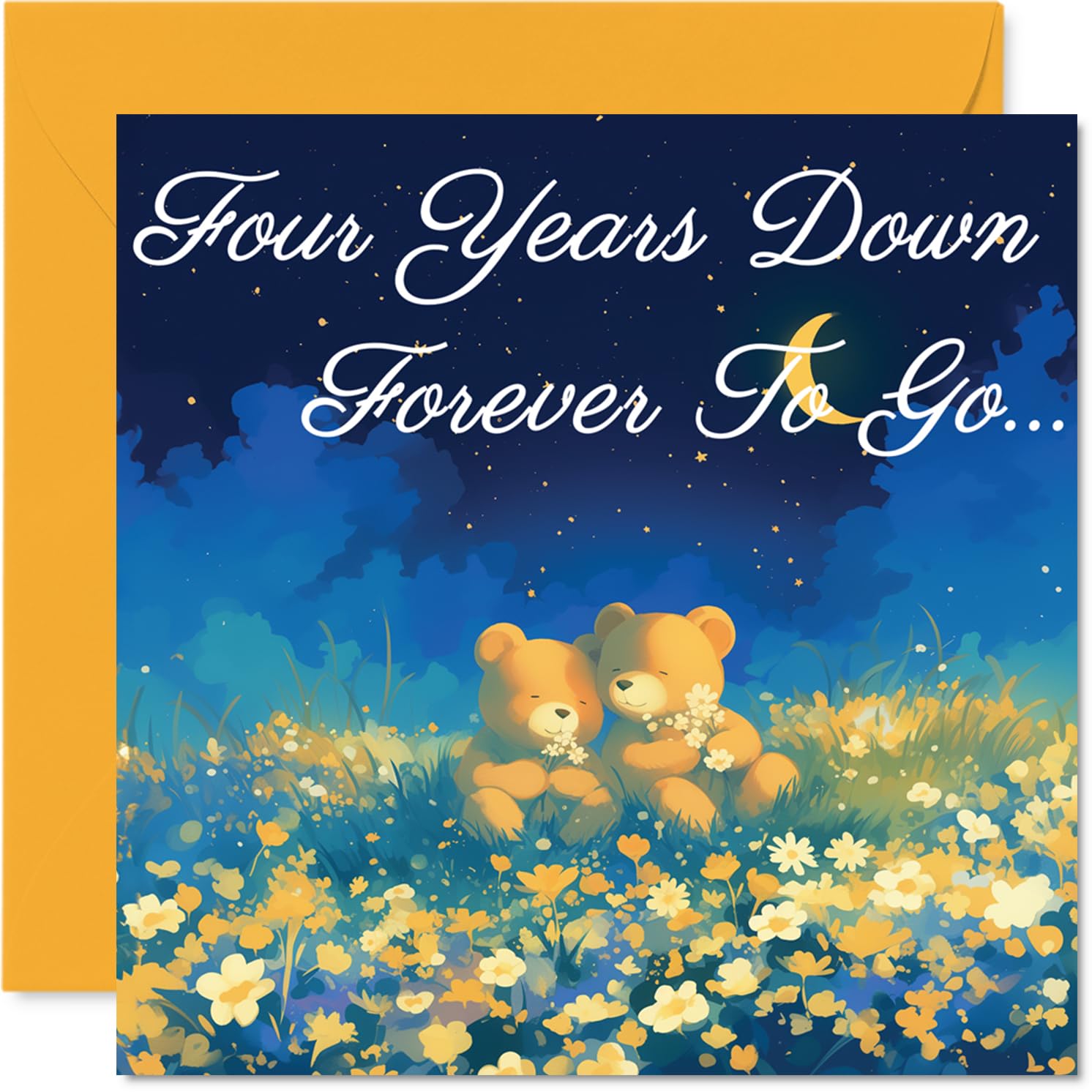 4th Anniversary Card - Bears in Love Four Years Down - Congratulations Cards for 4th Anniversary, 145mm Congratulations Greeting Card