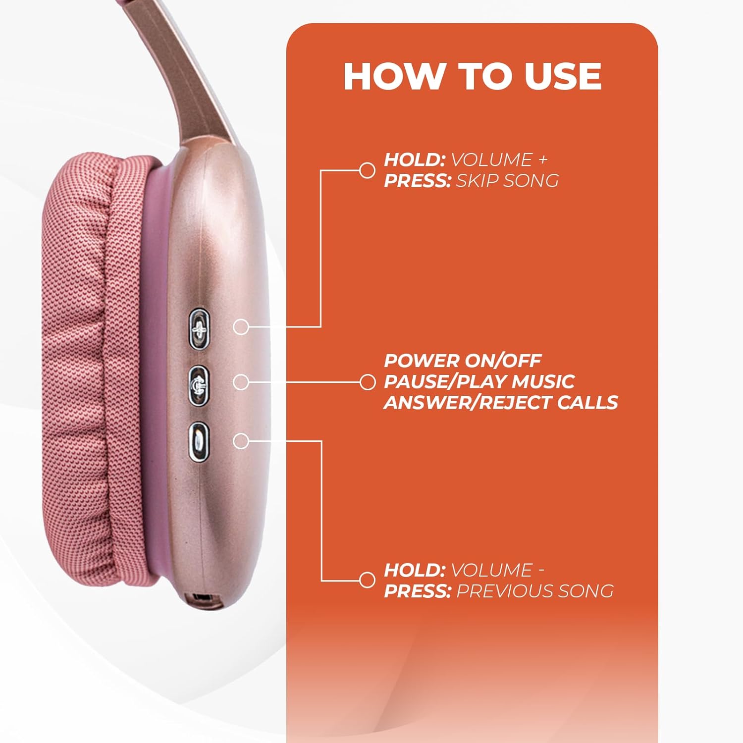 iJoy Ultra Wireless Over-Ear Bluetooth Headphones with Mic, Up to 10 Hours Playtime, Bluetooth Headset 33Ft Range with Backup AUX Cable & SD Slot, Wireless Headphones for Gaming, Work & Gym (Pink) - Image 3