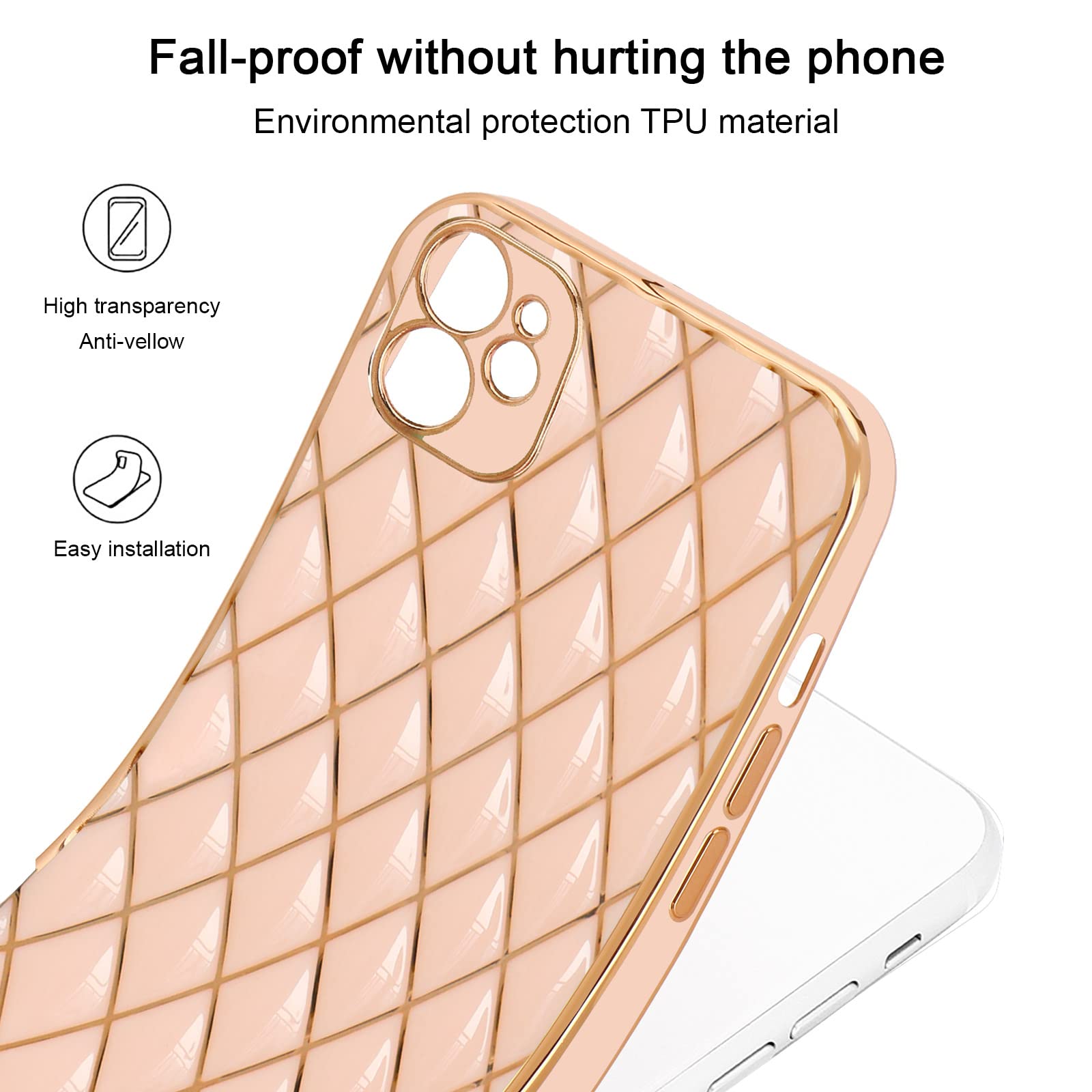 Lafunda Custodia compatibile con iPhone 12, per donne e ragazze, placcato oro con brillantini, ultra sottile, in TPU, custodia protettiva in silicone per iPhone 12, rosa