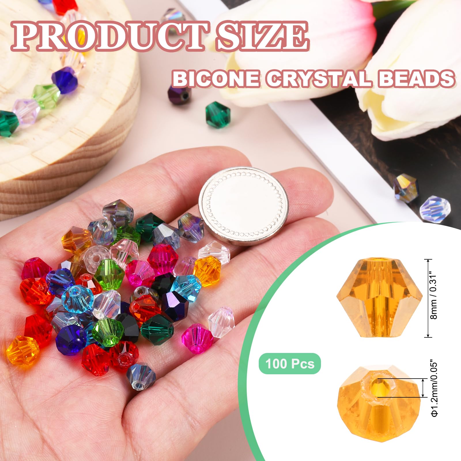 PATIKIL 100pcs 8mm Bicone Glass Crystal Beads - Image 2