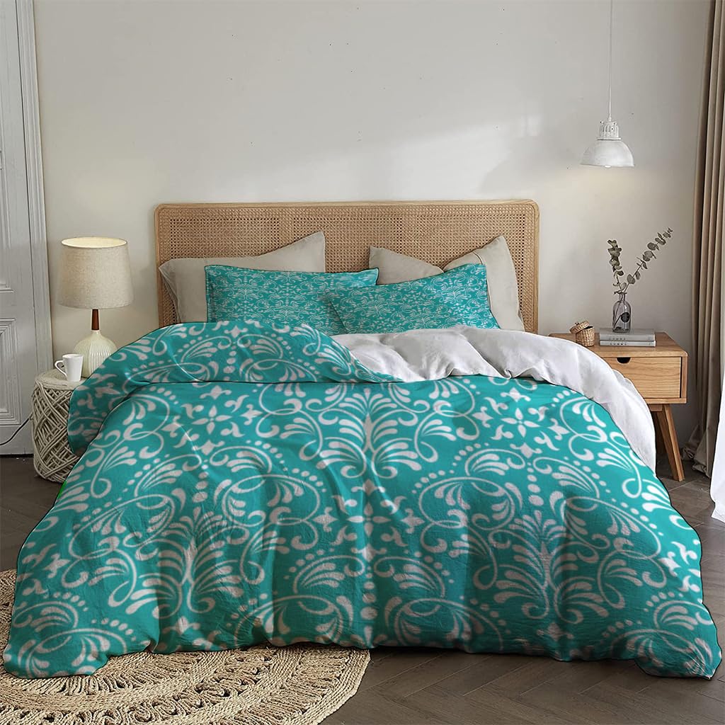 NIBAINLO 布団カバークラシカルで豪華な昔ながらのダマスク織の装飾品 肌に優しい ピーチスキン加工 掛け布団カバー 和式 洋式 あったか 布団カバーセット リバーシブル ホームステイ ホテル 家庭兼用