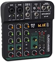 STABCL 4-Channel Audio Mixer with Bluetooth USB 48V Phantom Power Echo Effects - Compact DJ Sound Board for Podcasting PC Live Streaming