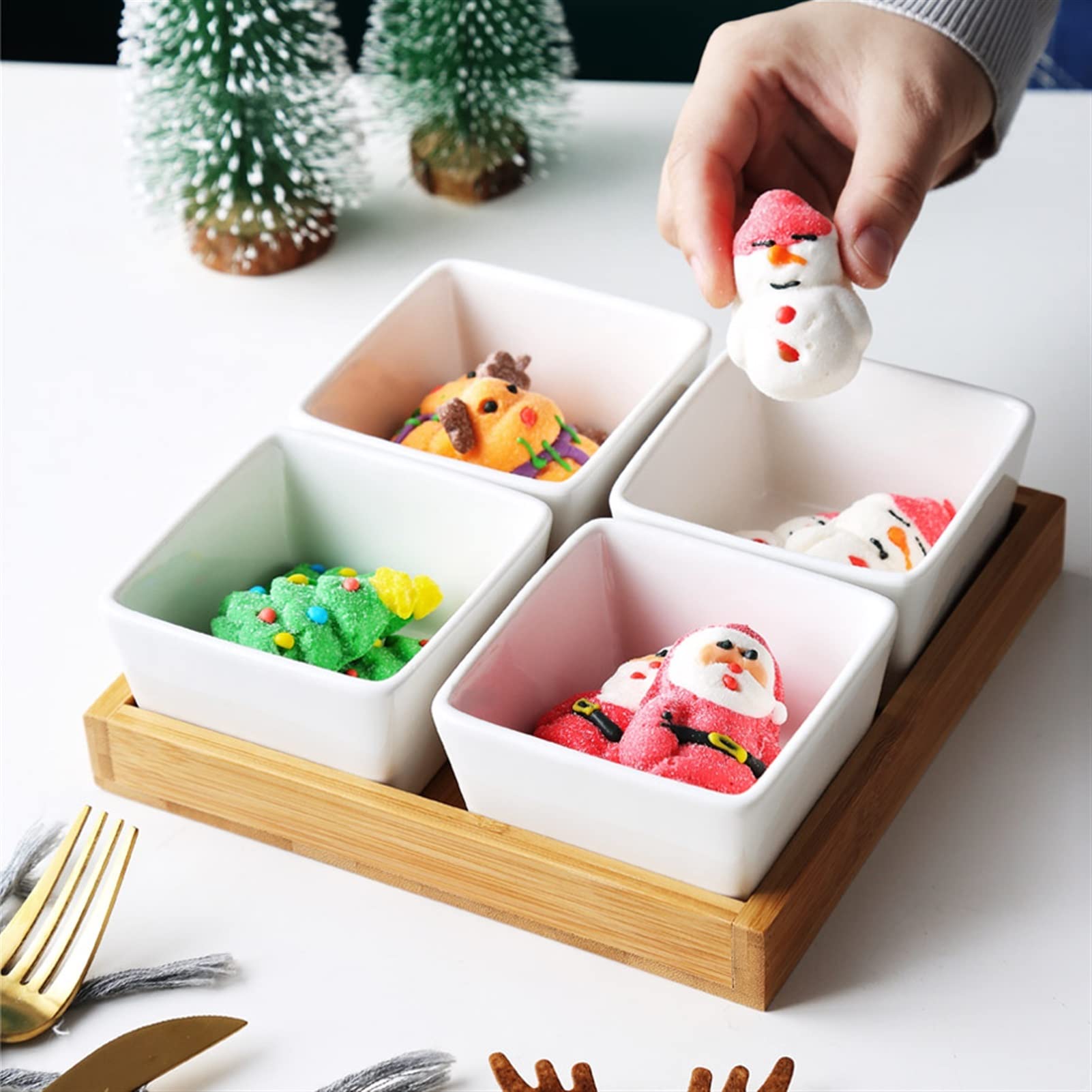 Dipschälchen Keramische Sauce-Teller-Dessert-Platten-Quadrat-Form-Fruchtplatte mit Tablett-Porzellan-Kuchen oder Süßigkeitsplatte Dip/Tauchschalen Saucen Schalen (Color : E)