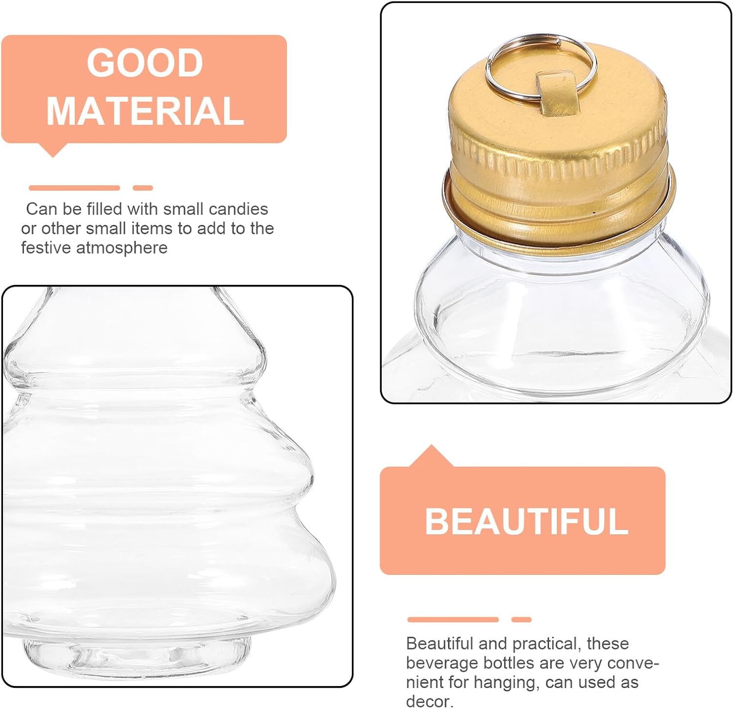 Vaguelly 10pcs Christmas Tree Shaped Empty Bottles with Gold Caps 50ml Refillable Candy Jars Creative Beverage Containers for Holiday Party Decorations