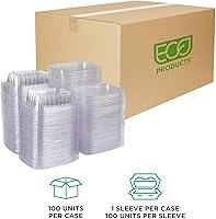 Vista 2 de ECO PRODUCTS Recipientes rectangulares transparentes compostables de 8 onzas con tapas, paquete de 100, preparación de comidas, hechos de plástico