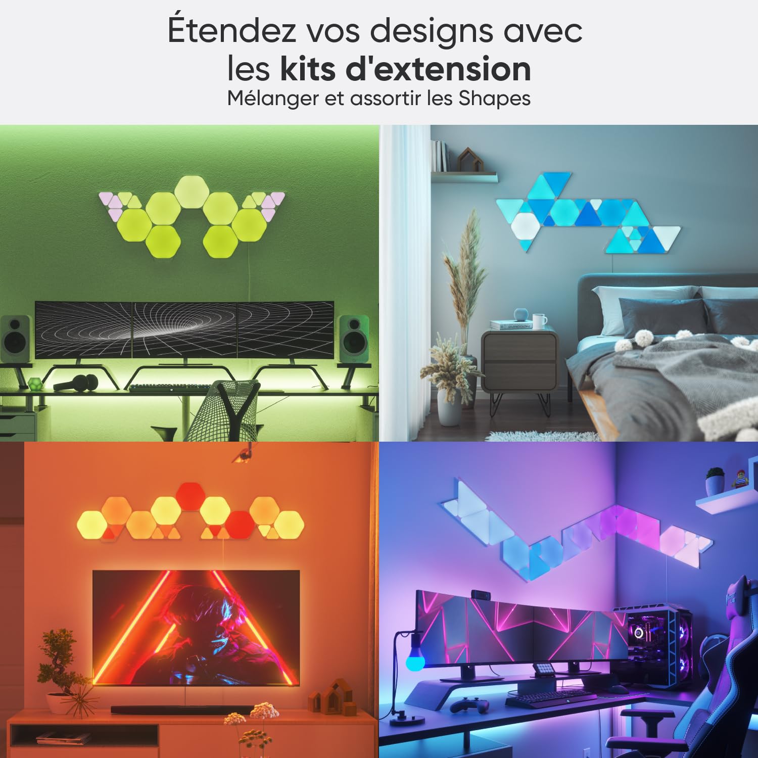 Nanoleaf Shapes Hexagone Kit de Démarrage, 9 Panneaux Lumineux LED Connectés - Appliques Murales Luminaires Intérieur Modulaires RGBW Wi-Fi, Compatible Alexa, pour Salon Chambre ou Bureau Gaming