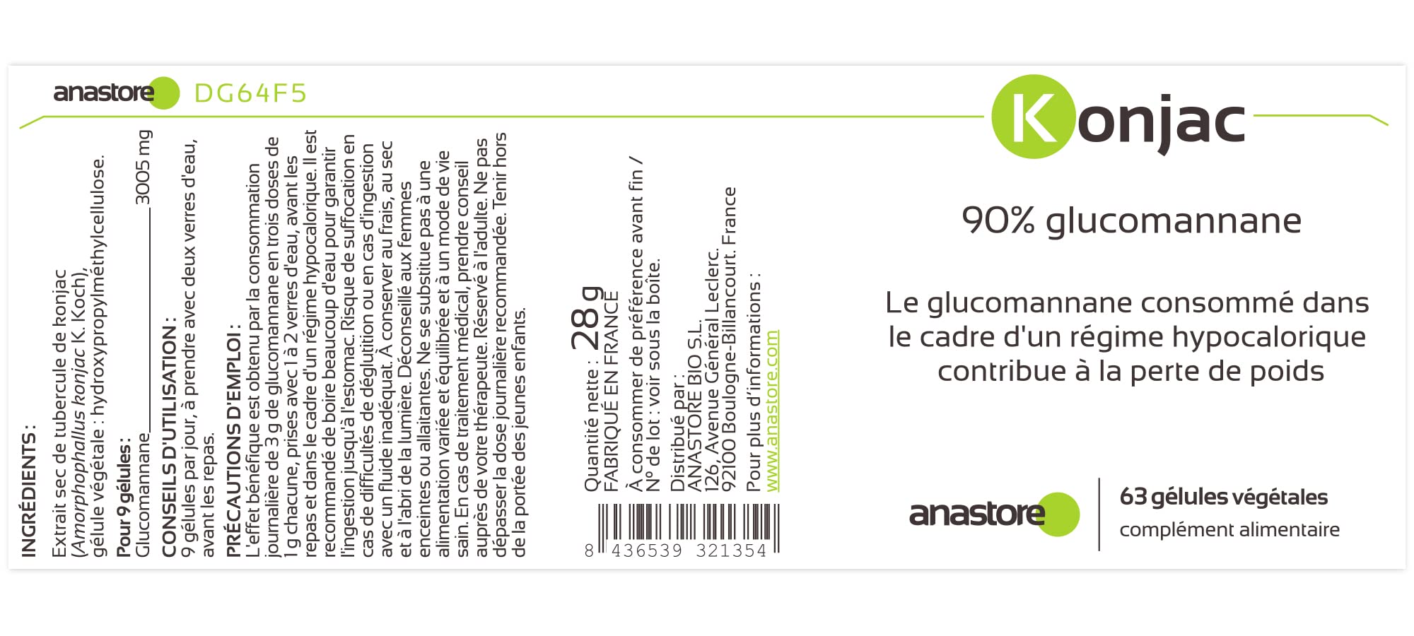 KONJAC * 371 mg / 234 gélules * Titré à 90% de glucomannane