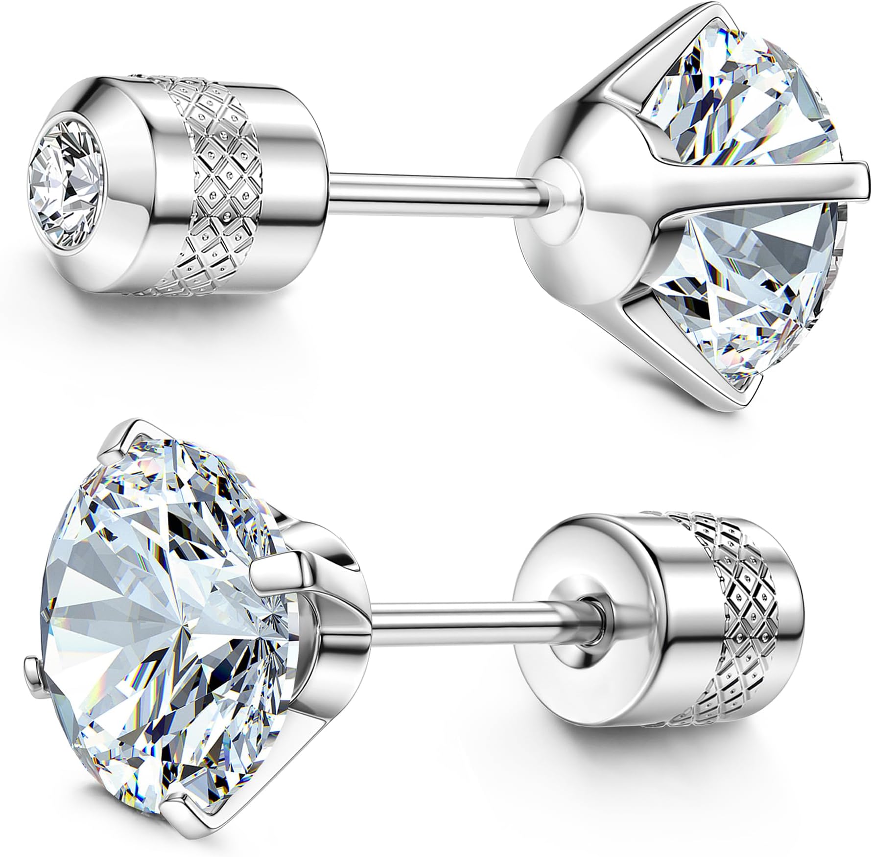 Hypoallergenic G23 Implant Grade Titanium Screw Back Earrings 20G Pure Titanium Post for Sensitive Ears 5A Cubic Zirconia Titanium Earring Studs for Women Men Double Side Earrings Piercing Sleeper Studs Jewelry