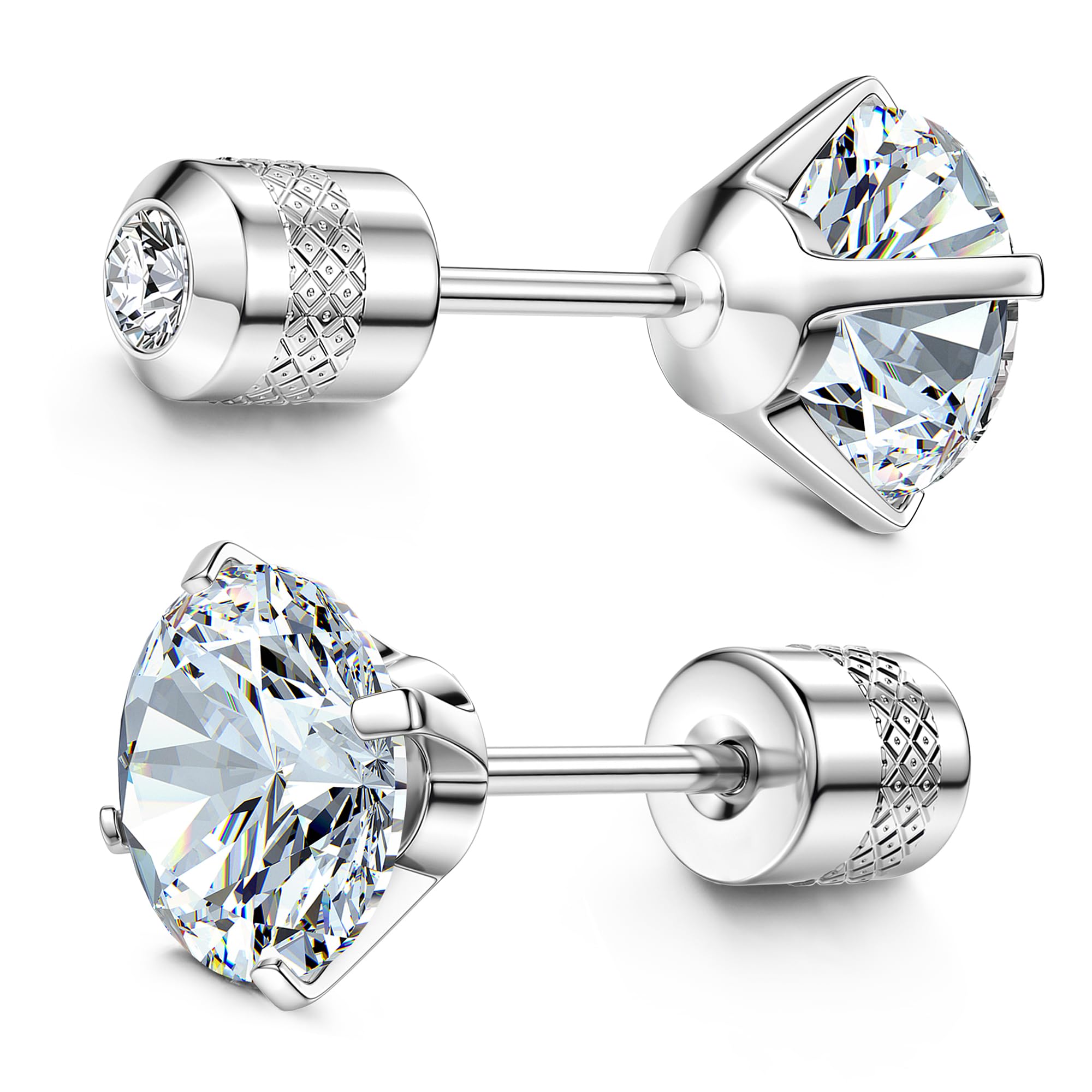 SubicetoHypoallergenic G23 Implant Grade Titanium Screw Back Earrings 20G Pure Titanium Post for Sensitive Ears 5A Cubic Zirconia Titanium Earring Studs for Women Men Double Side Earrings Piercing Sleeper Studs Jewelry