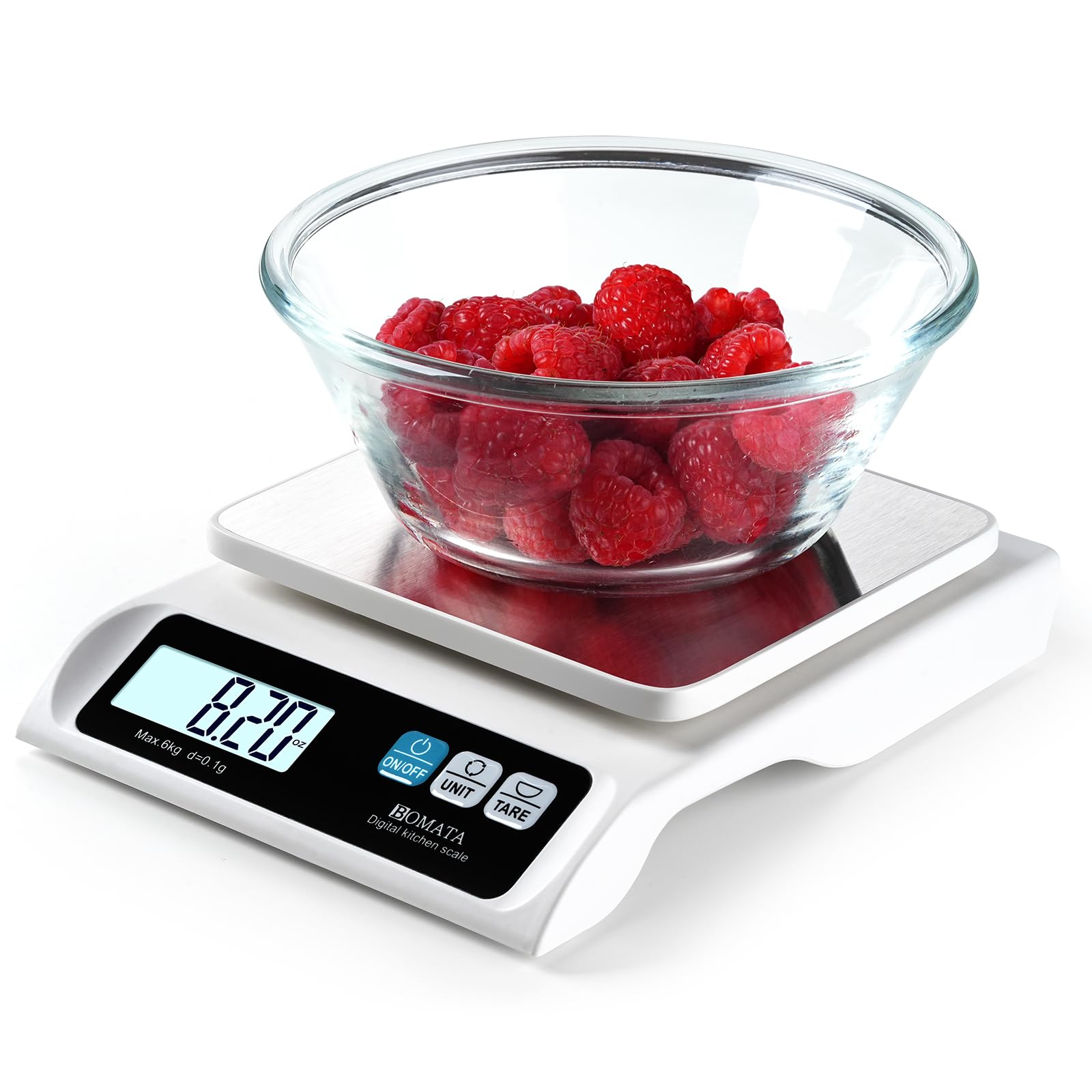 BOMATA 0 1g 13lb Food Scale Digital Kitchen Scale with Removable Stainless Steel Pan Backlit LCD Display for
