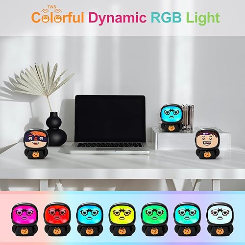 Miniatura 4 de Altavoz Bluetooth para niños para música mini altavoz inalámbrico que cambia la cara con luz RGB, función TWS, regalos de cumpleaños, decoración de