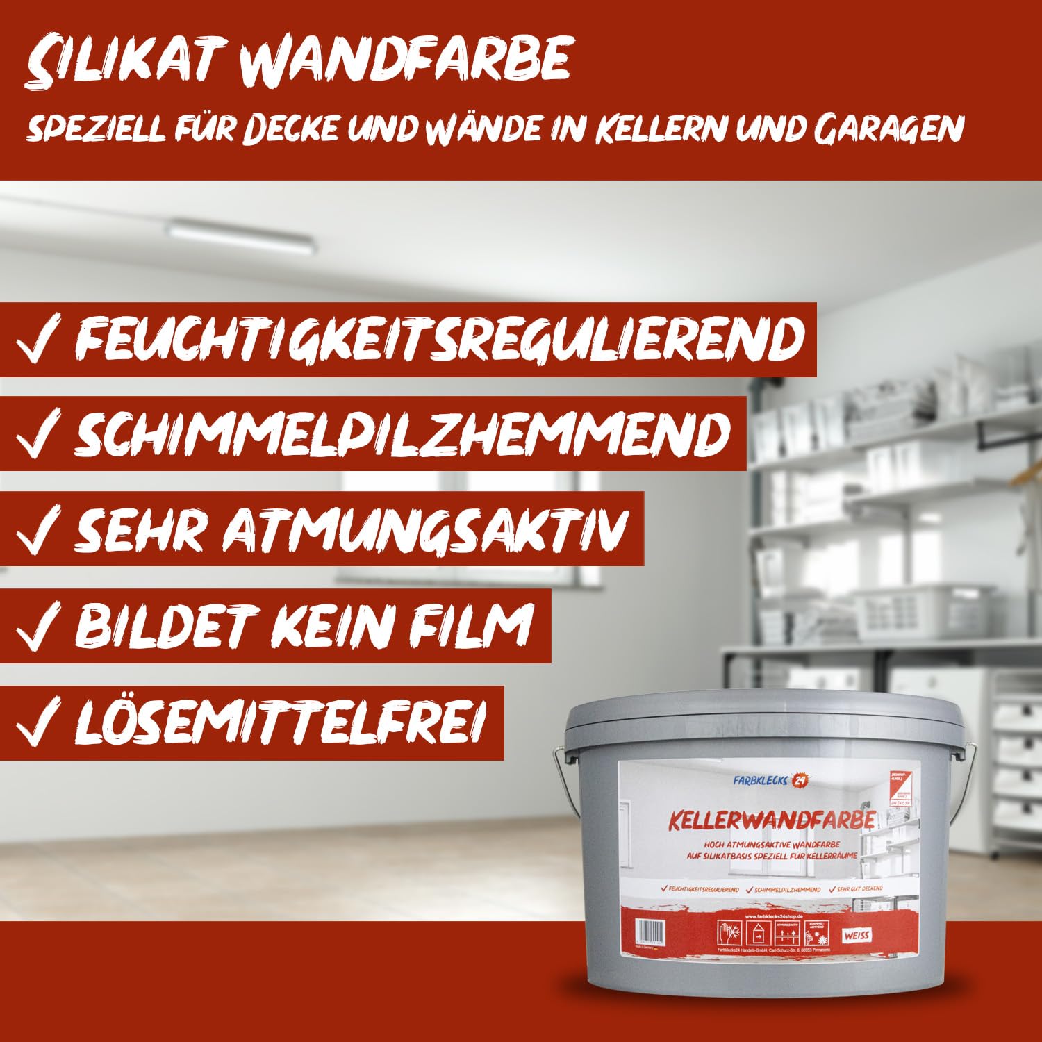 Kellerwandfarbe 10L weiß, atmungsaktive Wandfarbe, Silikatfarbe Keller, Keller Farbe