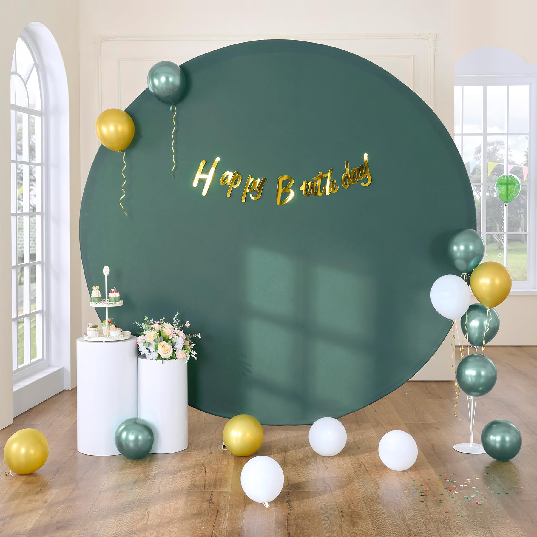7.2ft Hunter Green Round Backdrop Cover for 7ft /7.2ft Circle Stand, Wrinkle Free Stretchy Circle Arch Round Backdrop Cover for Party Wedding Birthday