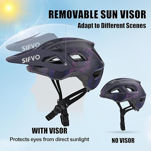 Miniatura 10 de SIFVO Cascos de bicicleta para hombres y mujeres, casco de bicicleta de montaña con visera extendida para adultos, casco de bicicleta ajustable y