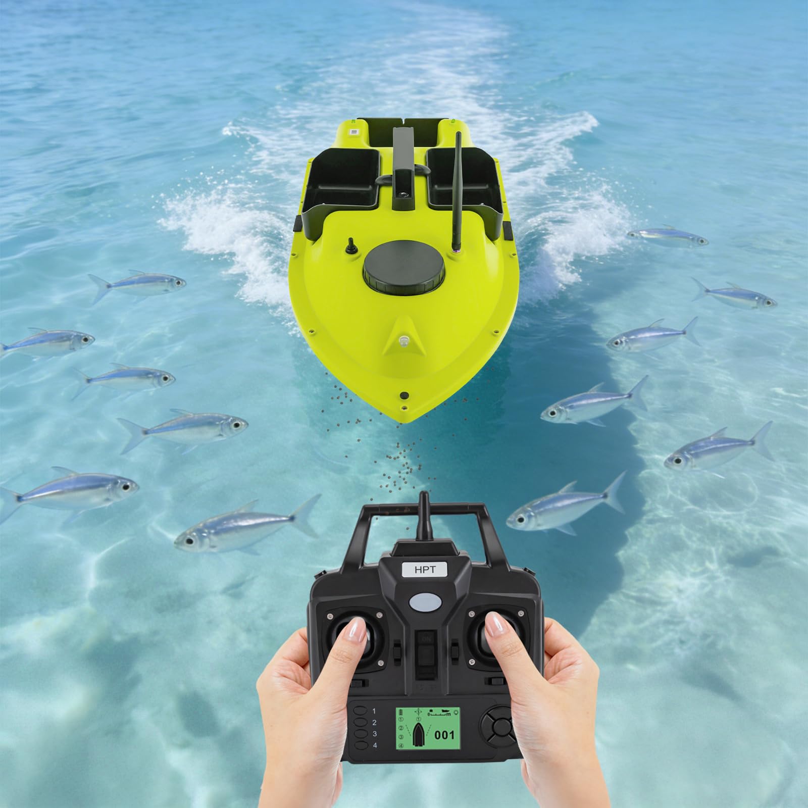 Barca per mangimi a distanza, 600 m, con GPS e ritorno automatico, 99 posizioni, barca RC, 2 batterie da 5200 mAh, 90 min, capacità di 1,5 kg, in ABS, impermeabile, per pesca, carpe, luccio
