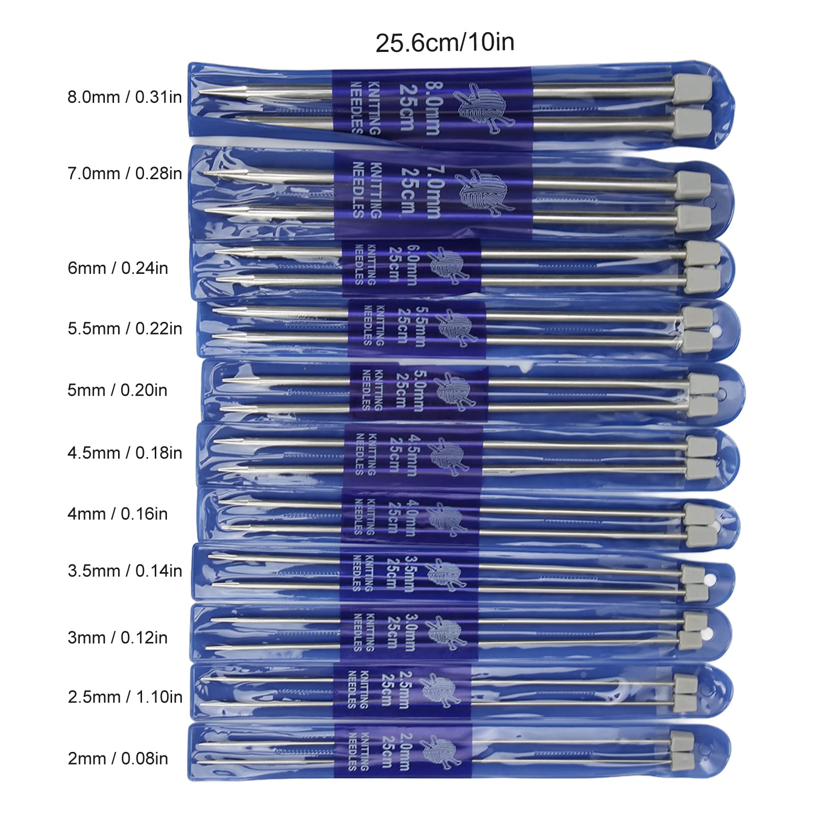 22Pcs Set di Aghi da Maglia in Metallo Lucido 25cm in Acciaio Inossidabile, Knit Weave Craft Strumenti per Cucire Fai da Te Aghi da Maglia Artigianali per Calze, Sciarpe, a Maglia