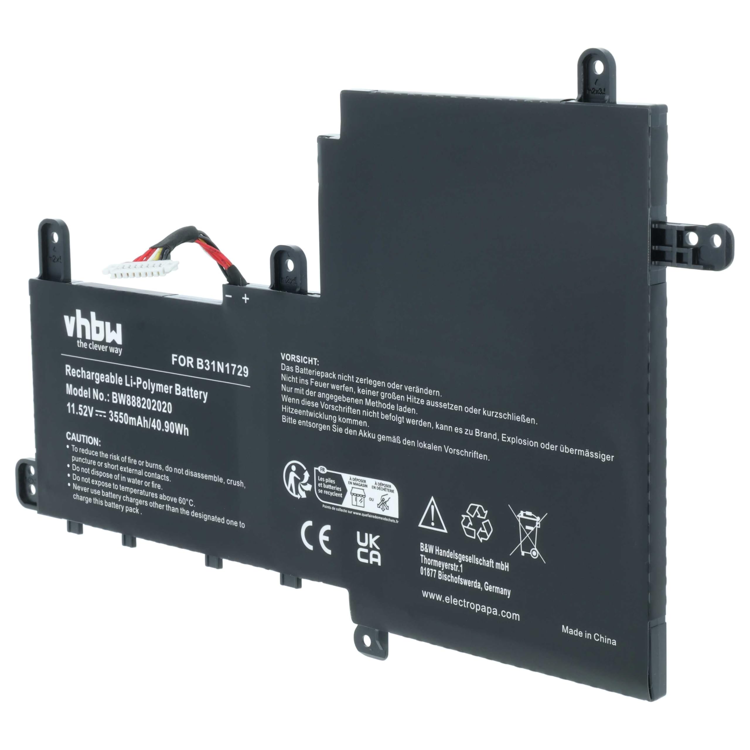 vhbw Bateria zastępuje ASUS 0B200-02920000, B31N1729 do notebooka (3550 mAh, 11,52 V, Li-Ion)