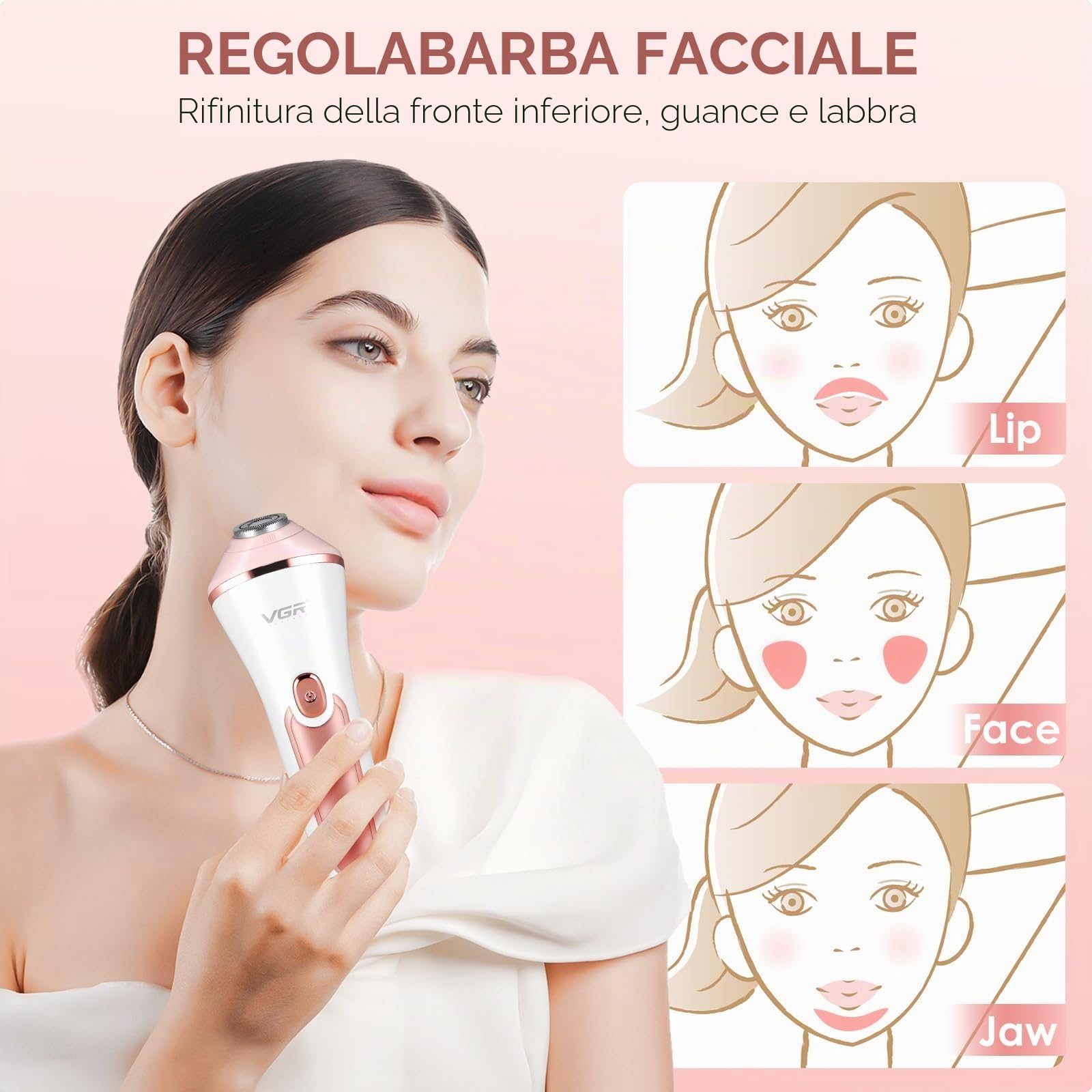 Epilatore viso donna 6 in 1 epilatore elettrico donna senza fili display LED ricaricabile, rasoio elettrico asciutto e bagnato con spazzola esfoliante, spazzola di pulizia, testa di massaggio