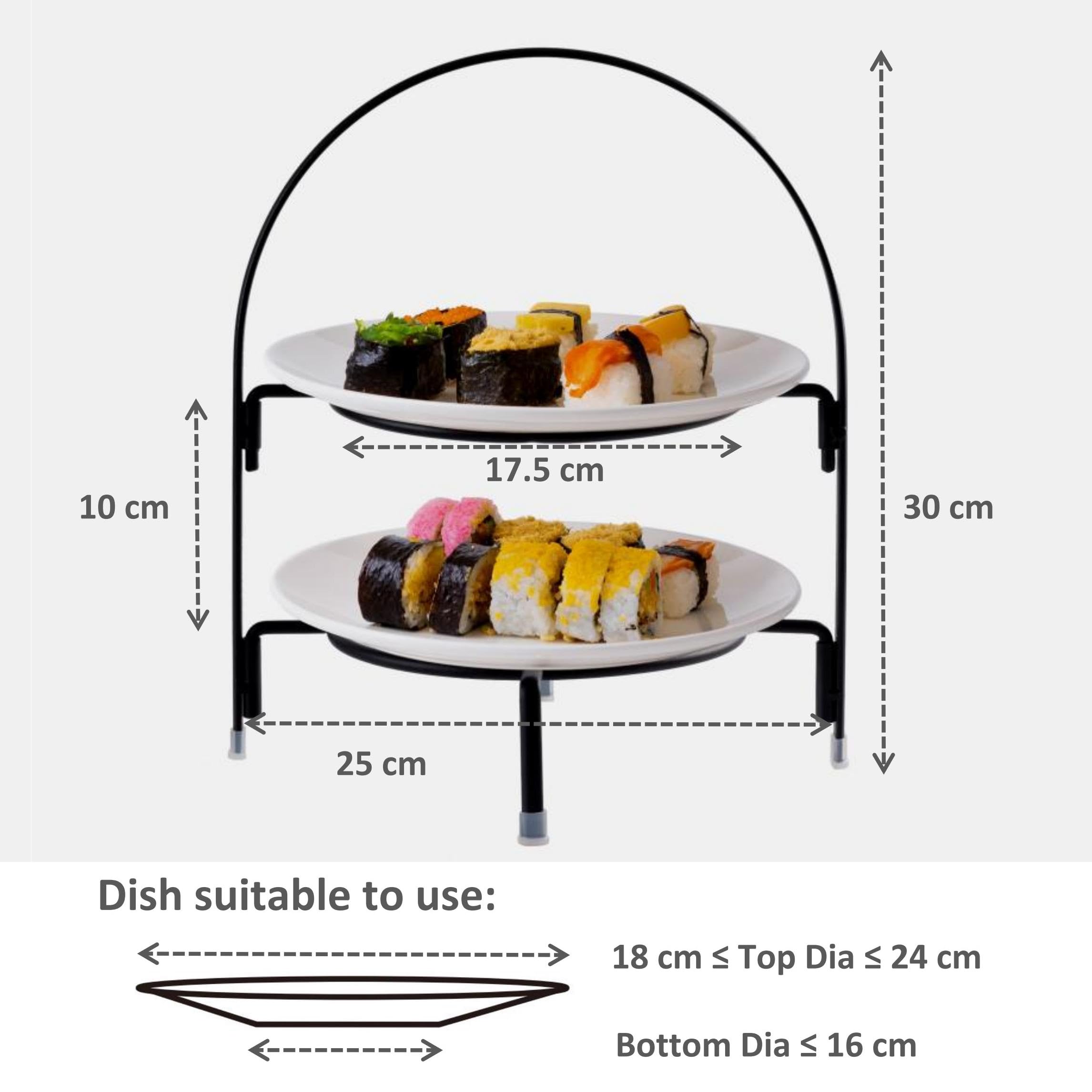 Alzata per Dolci a 2 Livelli in Acciaio Inossidabile Nero | Supporto per Dessert e Buffet, Facile da Montare, Riutilizzabile, con Piedini Antiscivolo