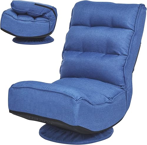 COSTWAY Silla plegable de suelo, silla de videojuegos ajustable de 5 posiciones con giro de 360 grados, funda desmontable, respaldo acolchado,